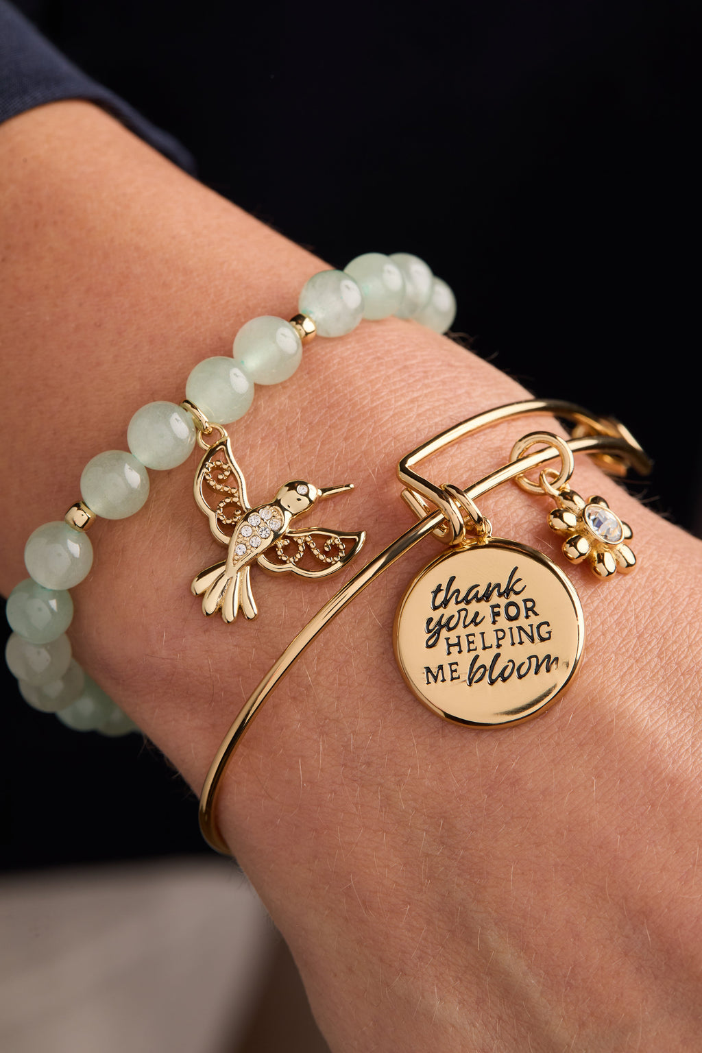 Hummingbird Gemstone Bolo Bracelet with Green Aventurine Beads