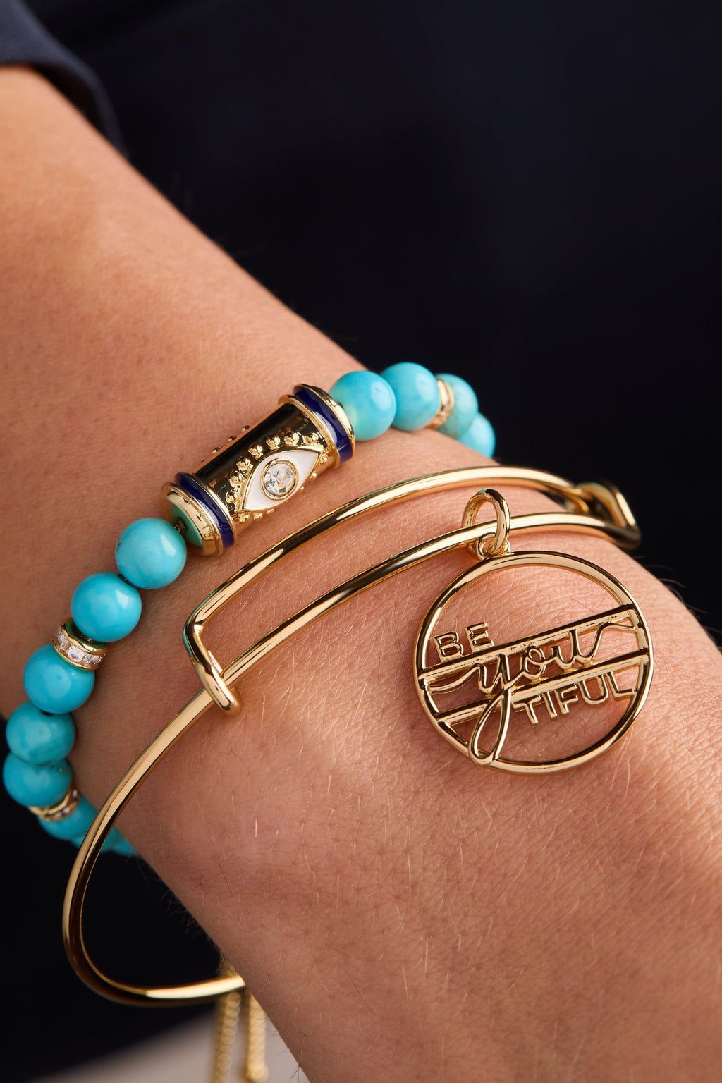Be-You-Tiful Charm Bangle in Gold Finish for Minimalist Style