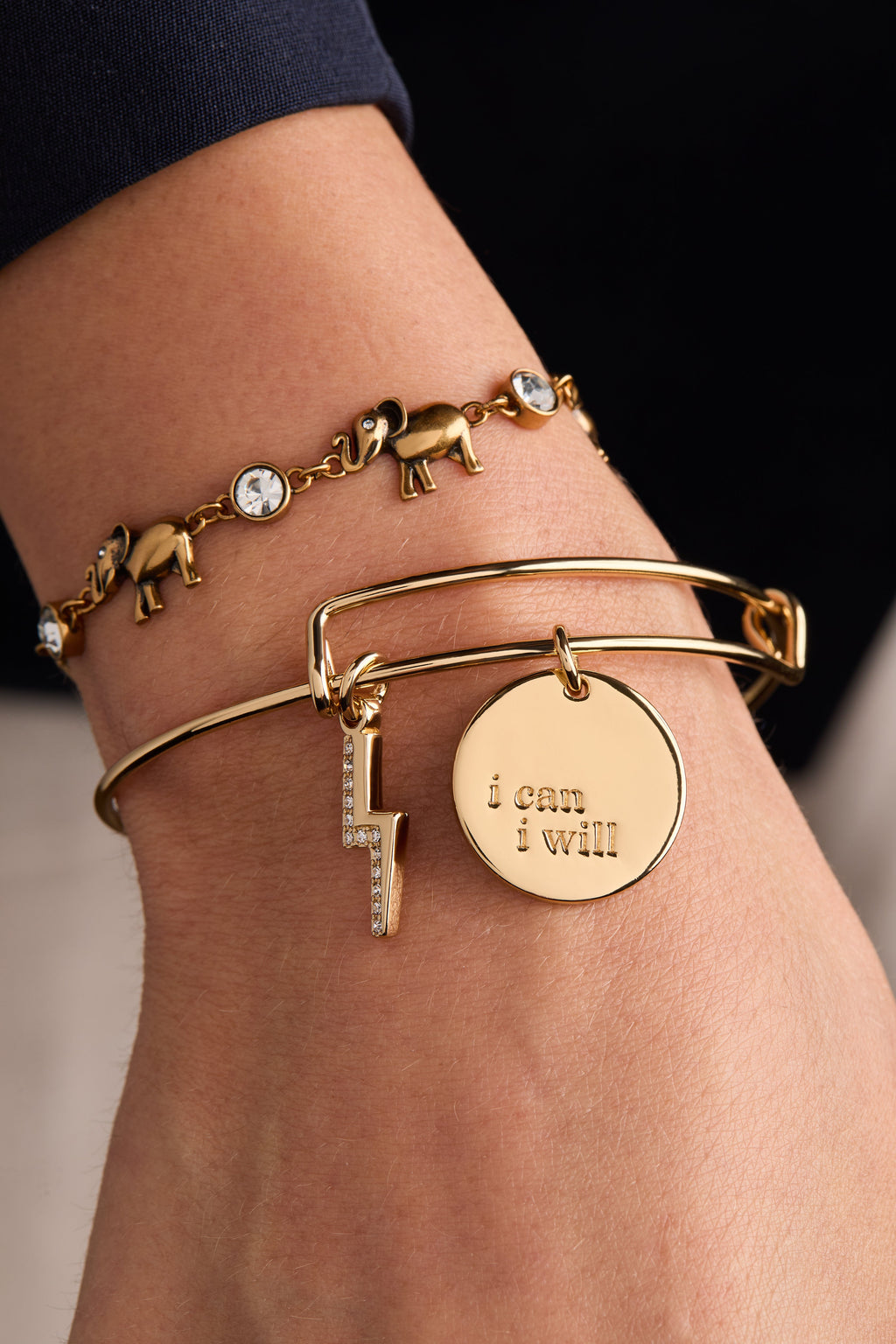 I Can, I Will Duo Charm Expandable Bangle with Crystal Lightning