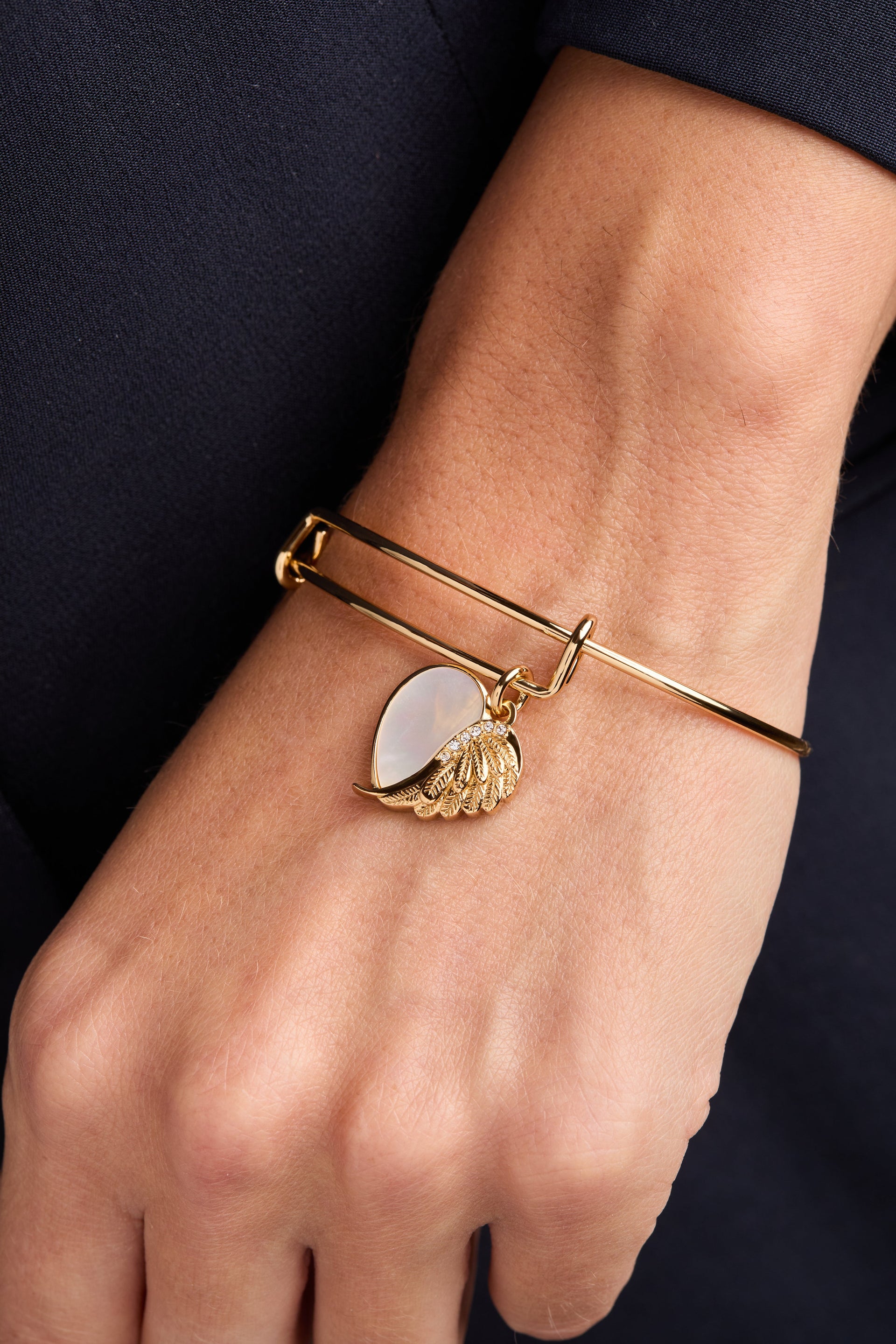 Wings of Protection Mother of Pearl Angel Wing Charm Bangle