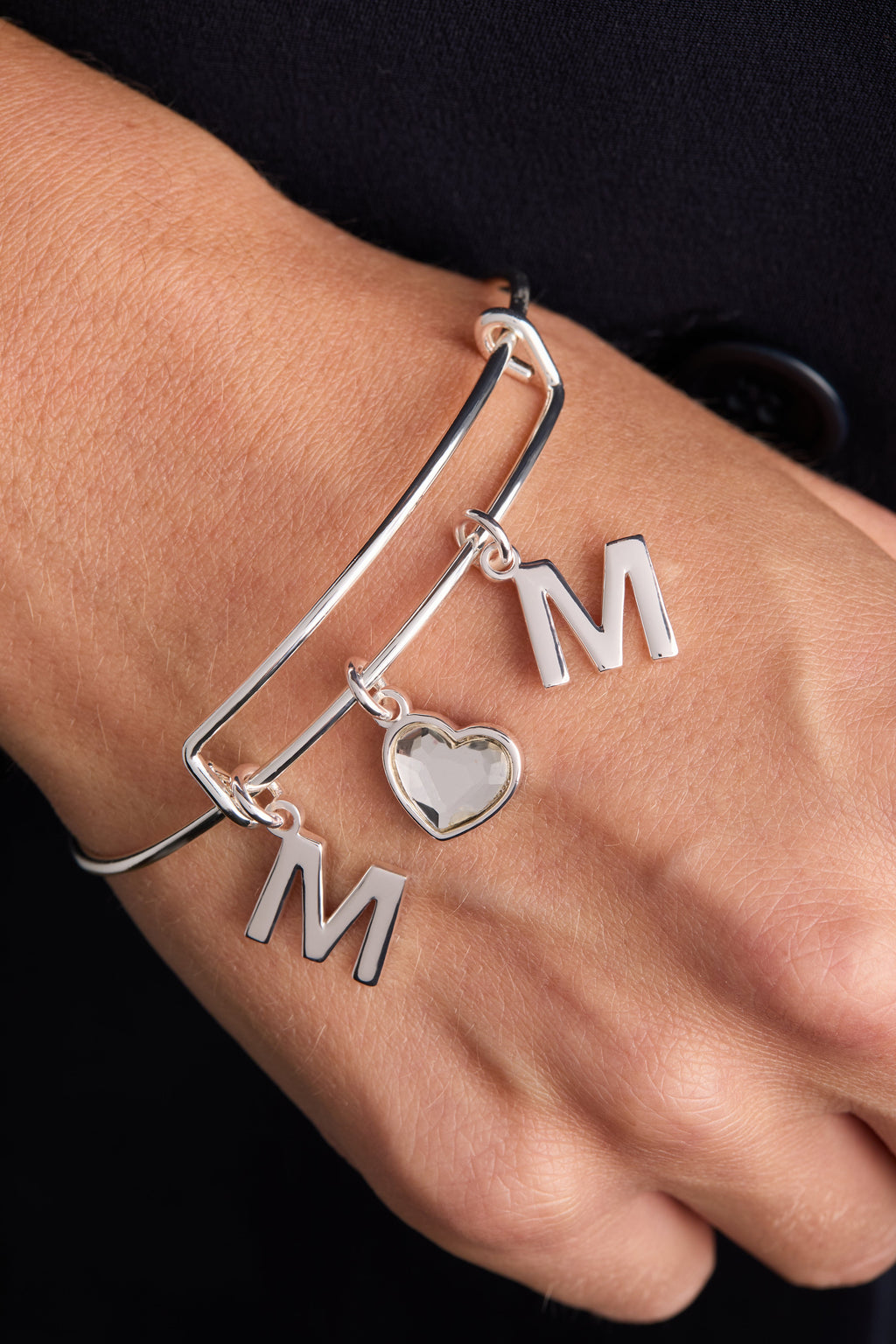 Crystal Mom Bangle Bracelet with Expandable Wire Design