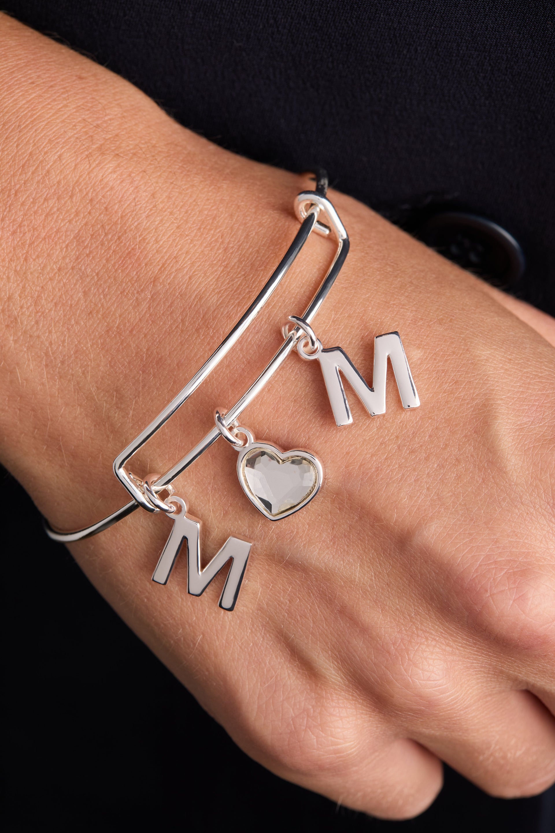 Crystal Mom Bangle Bracelet with Expandable Wire Design