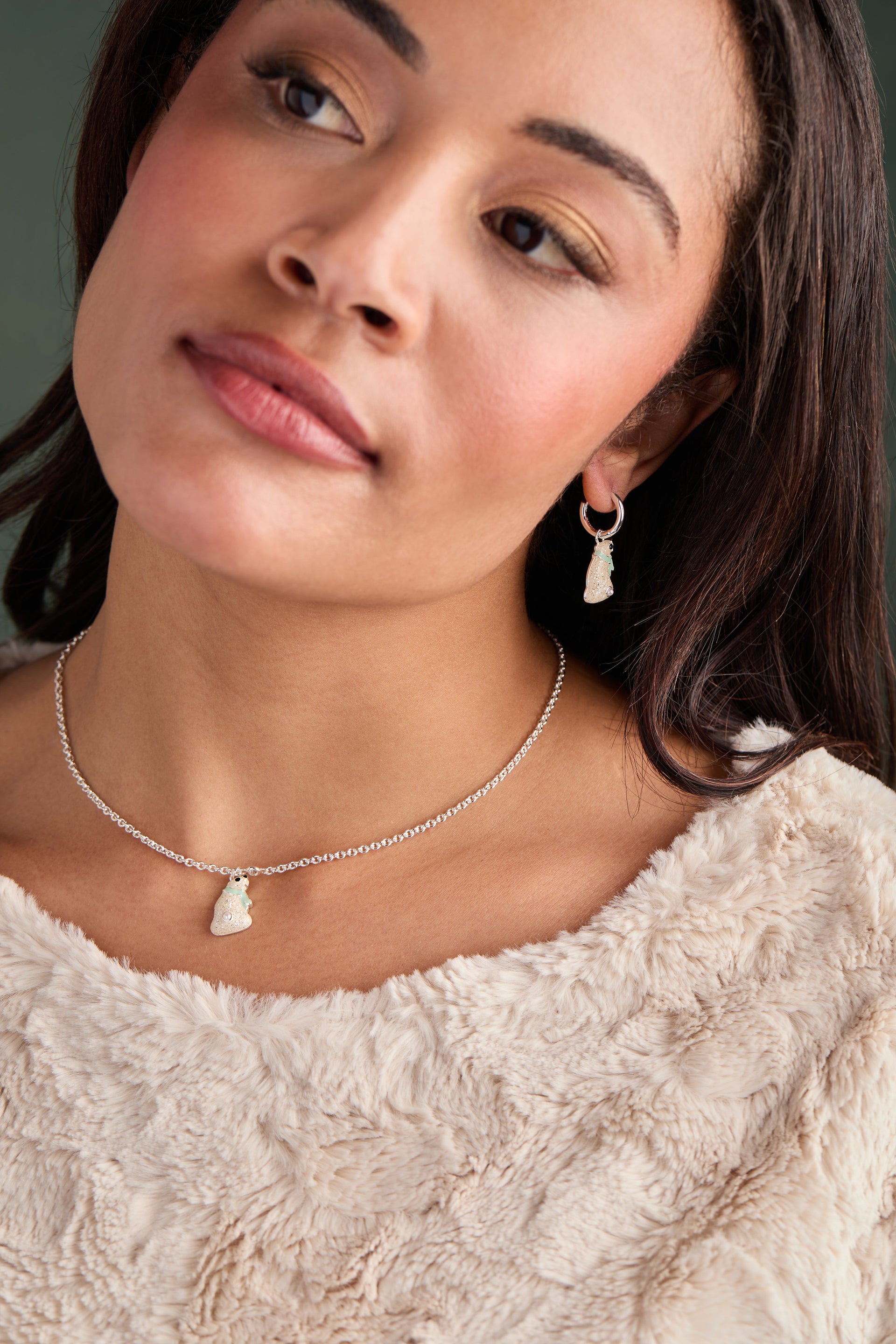 Whimsical Polar Bear Pendant Necklace with Enamel and Crystal Accents