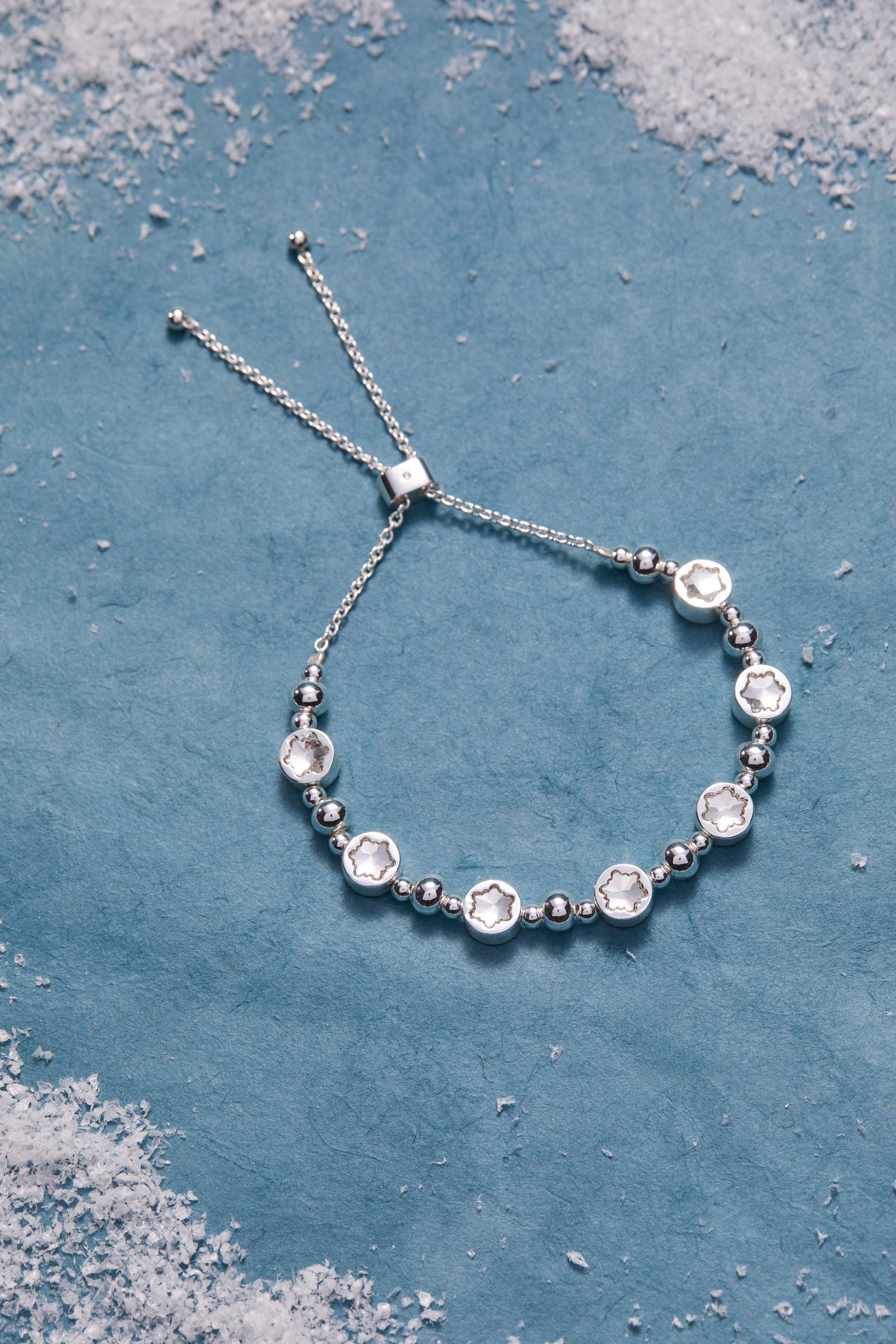 Crystal Snowflake Bolo Bracelet Adjustable Beaded Winter Jewelry