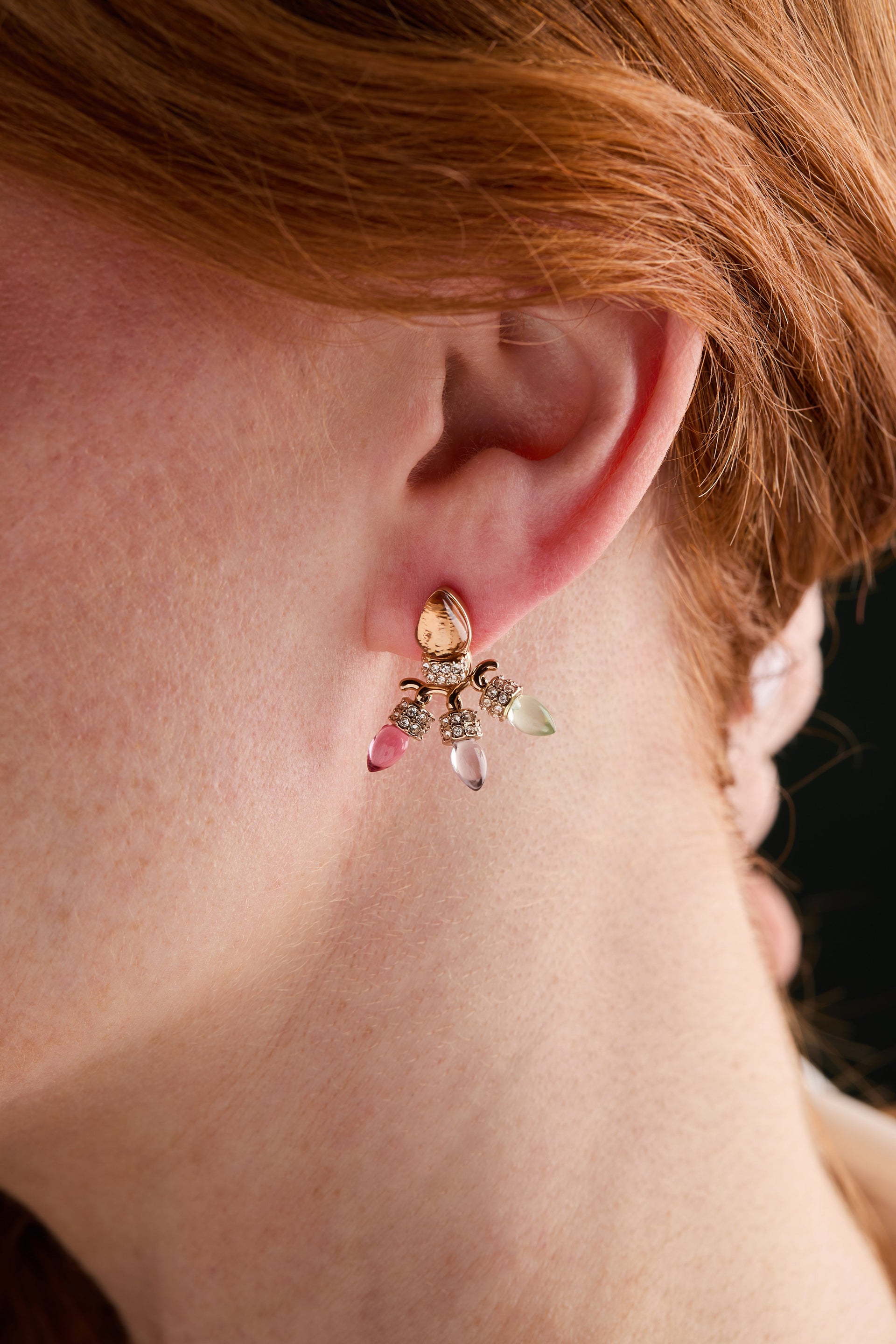 Christmas Muted Light Bulb Jacket Earrings with Crystal Pave