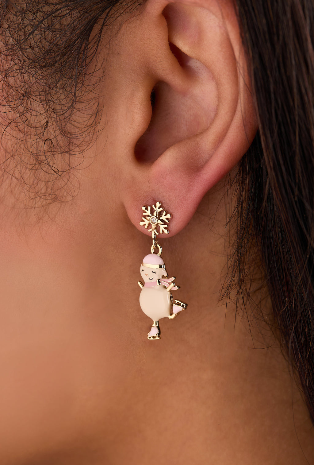 Winter Wonderland Snowman Drop Earrings with Crystal Snowflakes
