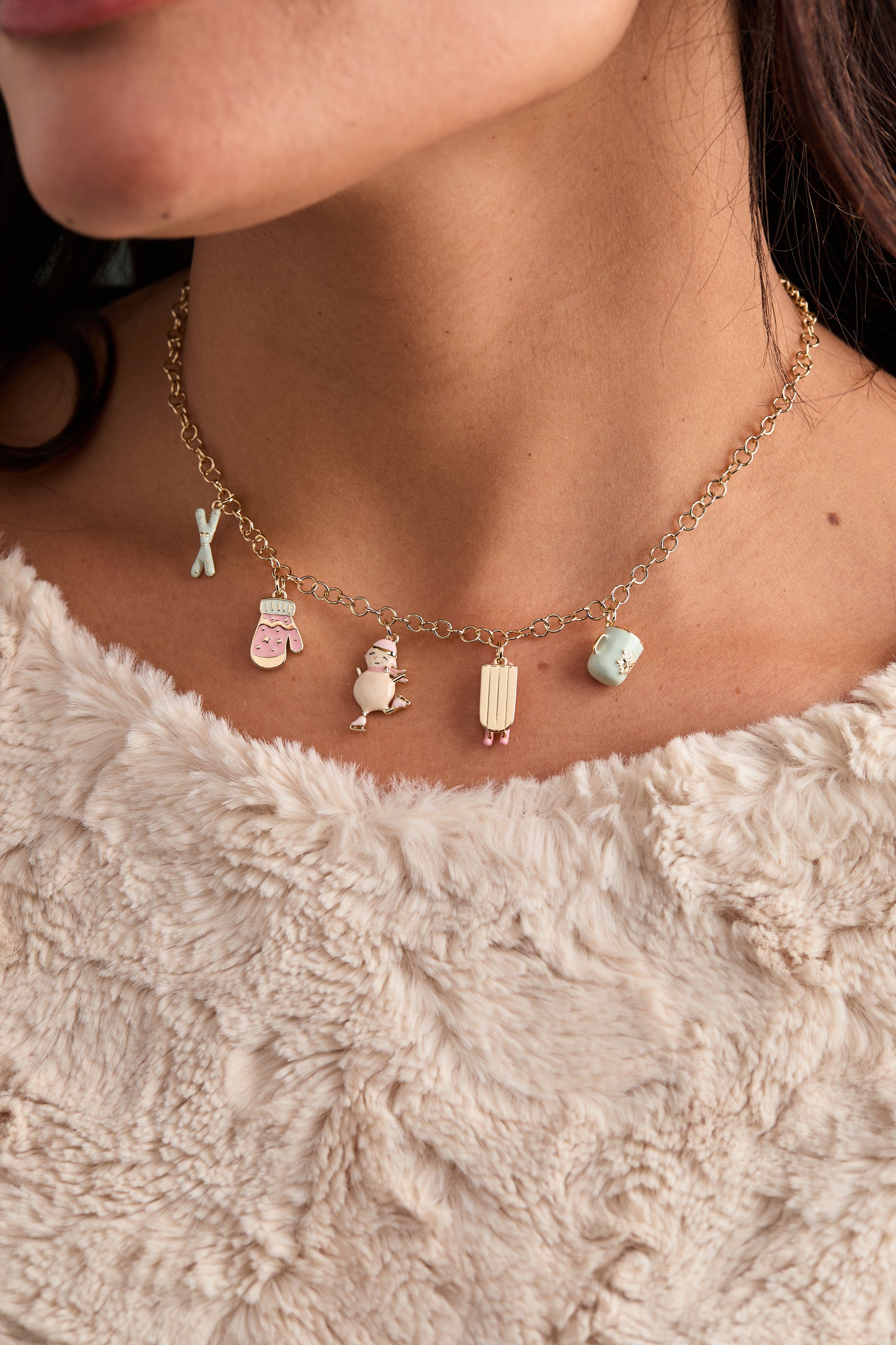 Winter Wonderland Multi Charm Necklace with Pastel Enamel Accents