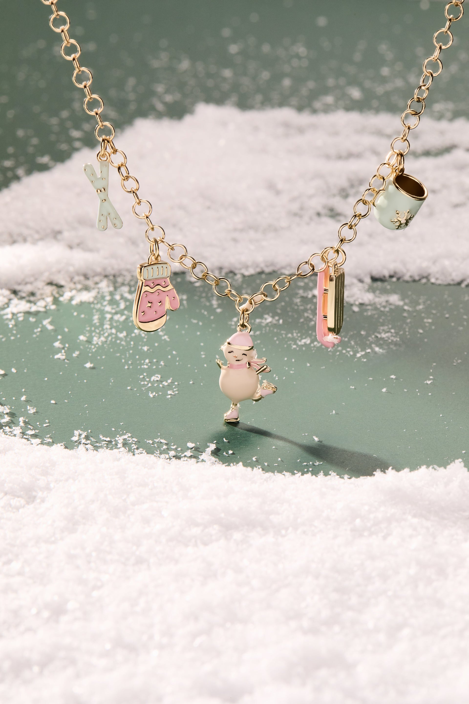 Winter Wonderland Multi Charm Necklace with Pastel Enamel Accents