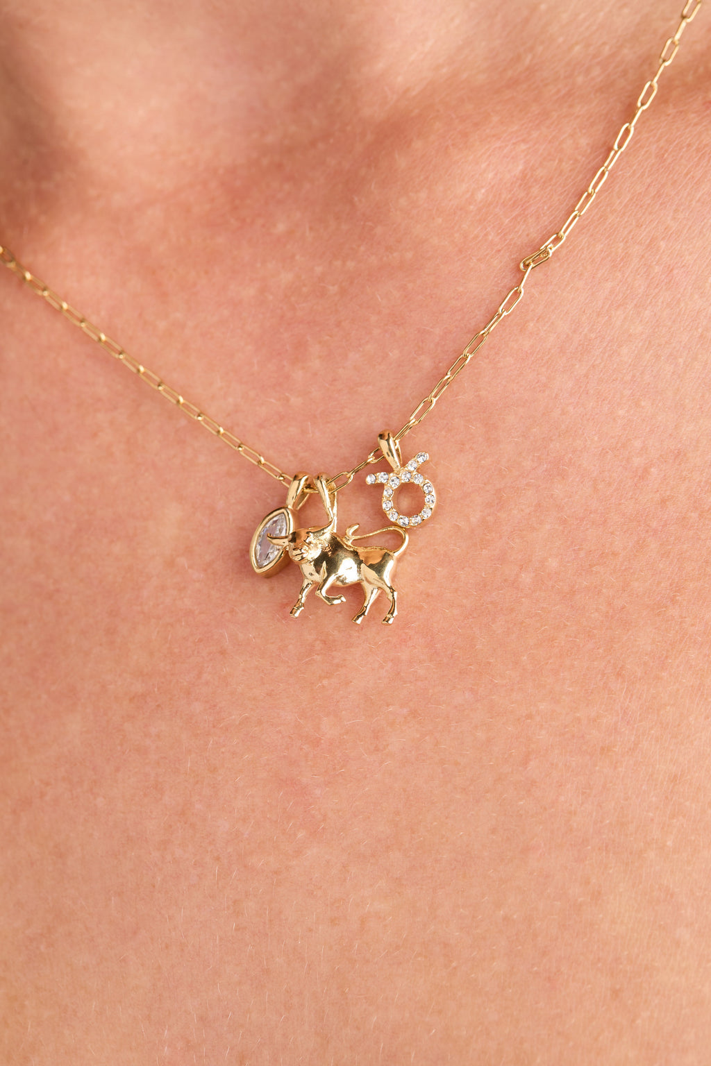 Taurus Zodiac Charm Cluster Necklace in Gold-Plated Steel