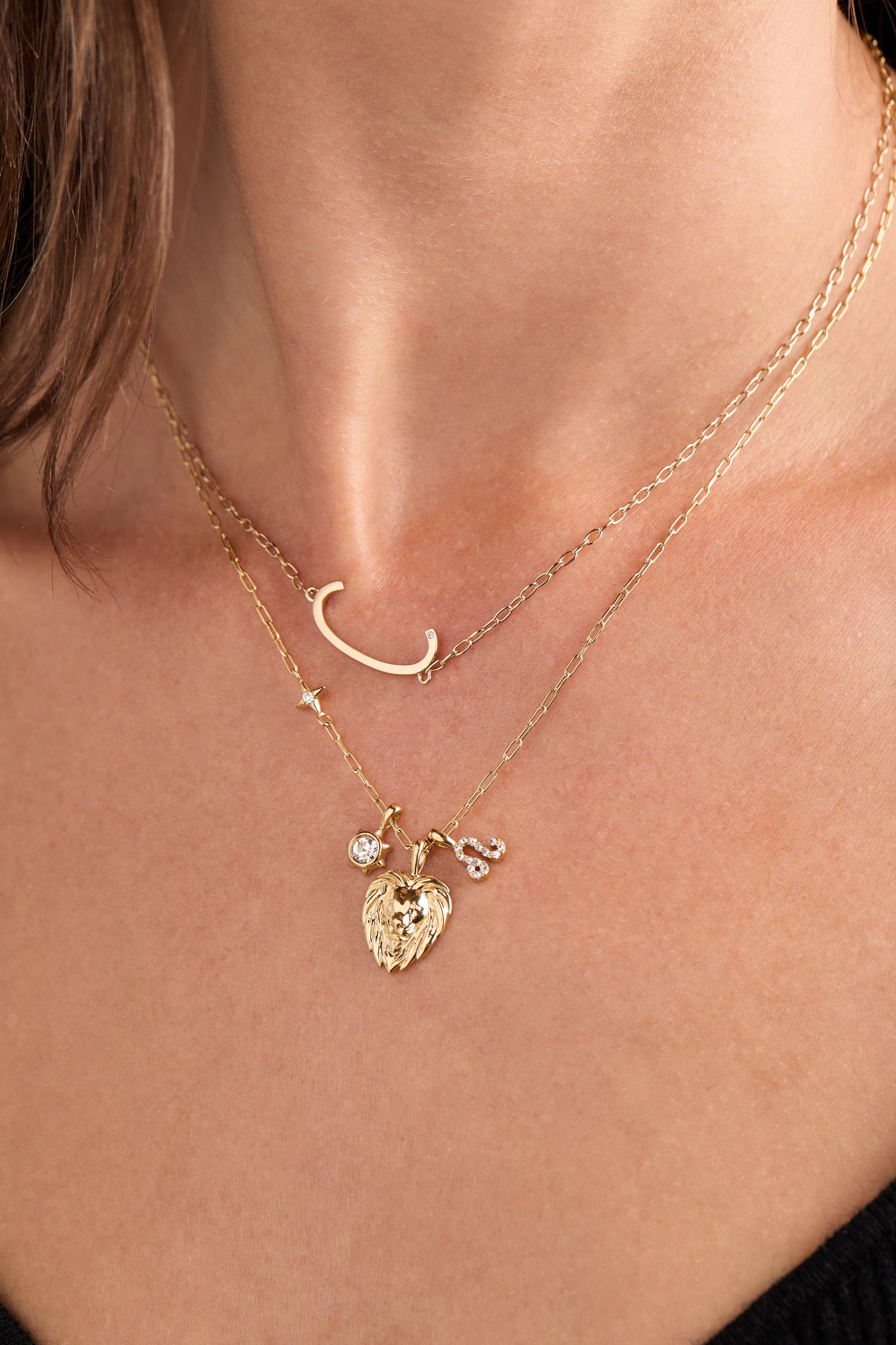 Leo Zodiac Charm Cluster Necklace with Crystal Accents