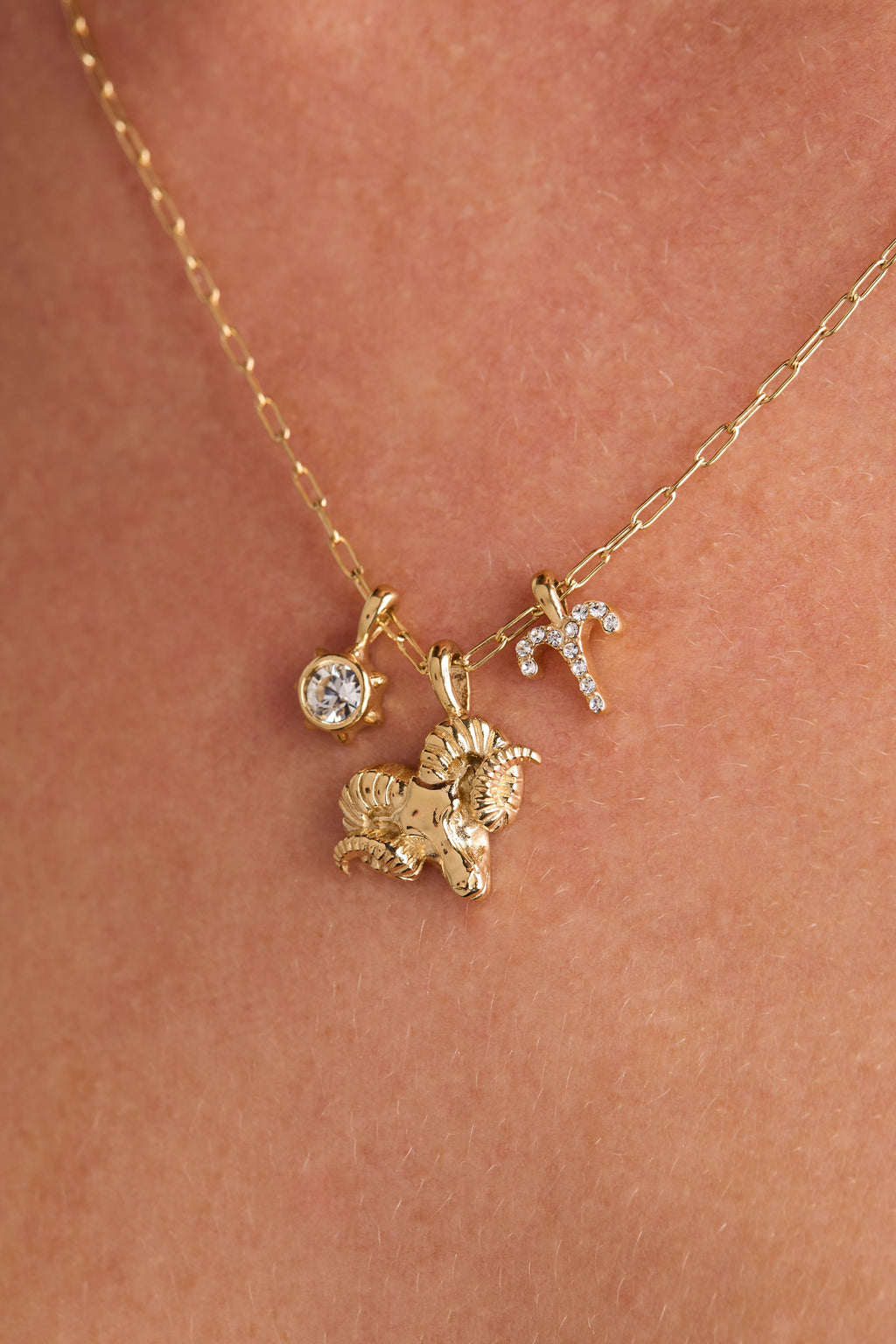 Aries Zodiac Charm Cluster Necklace in Gold-Plated Stainless Steel