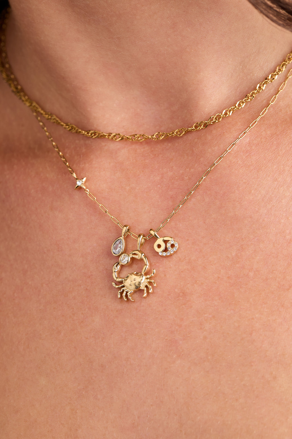 Cancer Zodiac Charm Cluster Necklace Gold-Plated Celestial Jewelry