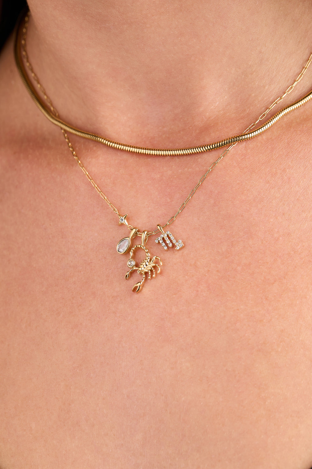 Scorpio Zodiac Charm Cluster Necklace in Gold-Plated Finish
