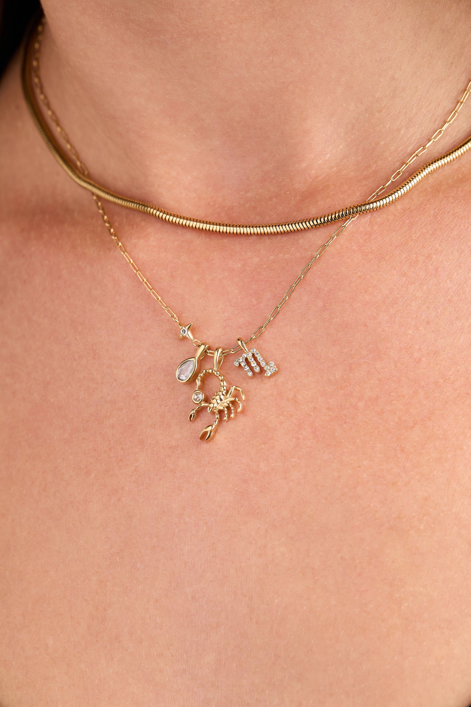 Scorpio Zodiac Charm Cluster Necklace in Gold-Plated Finish