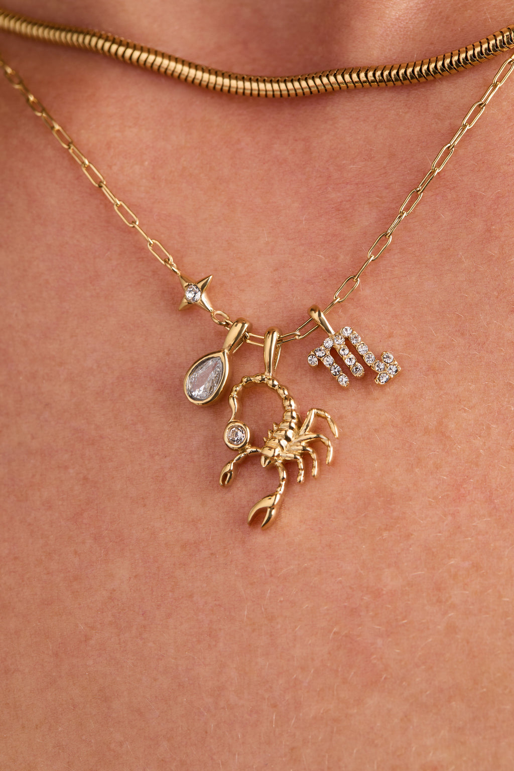 Scorpio Zodiac Charm Cluster Necklace in Gold-Plated Finish