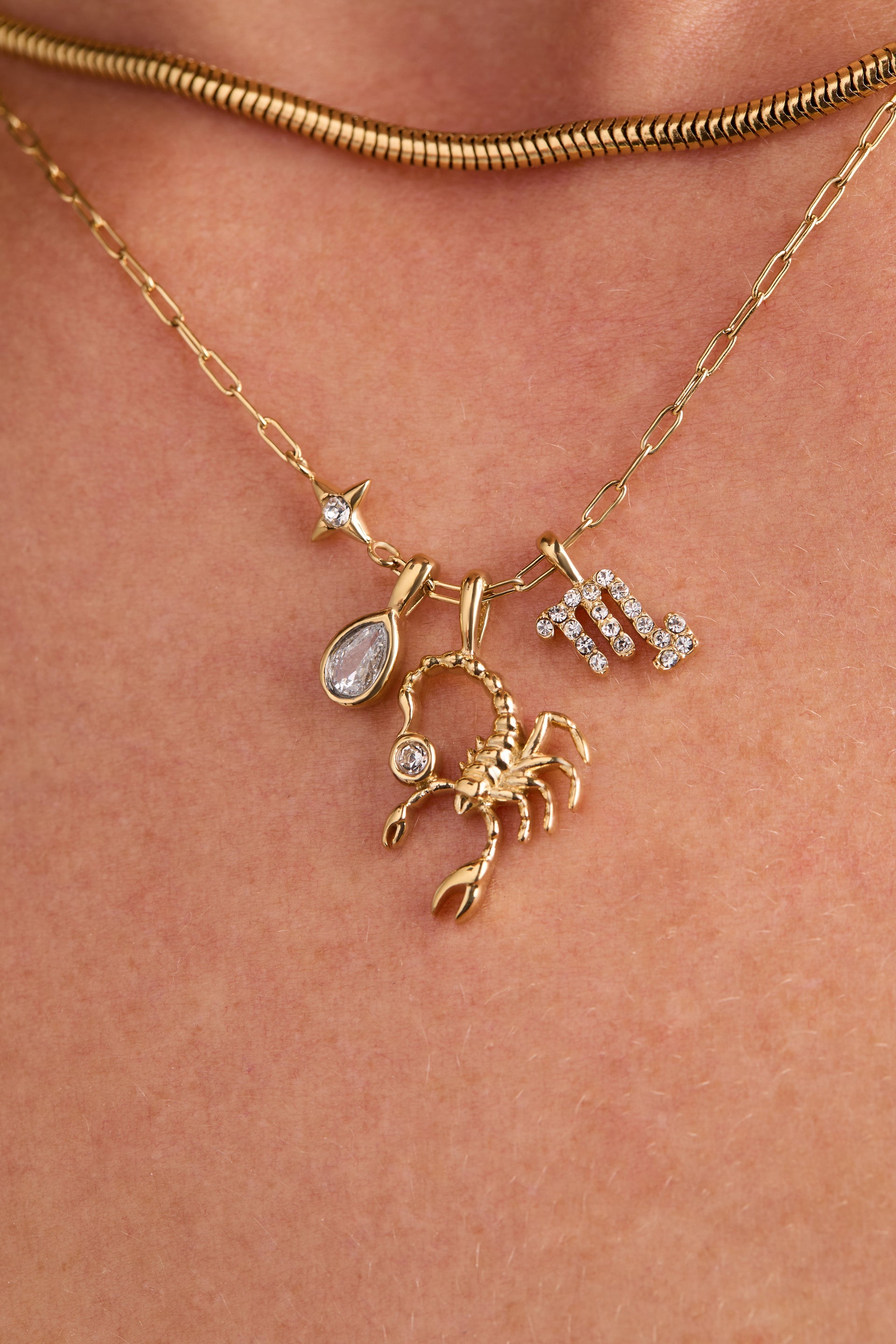 Scorpio Zodiac Charm Cluster Necklace in Gold-Plated Finish