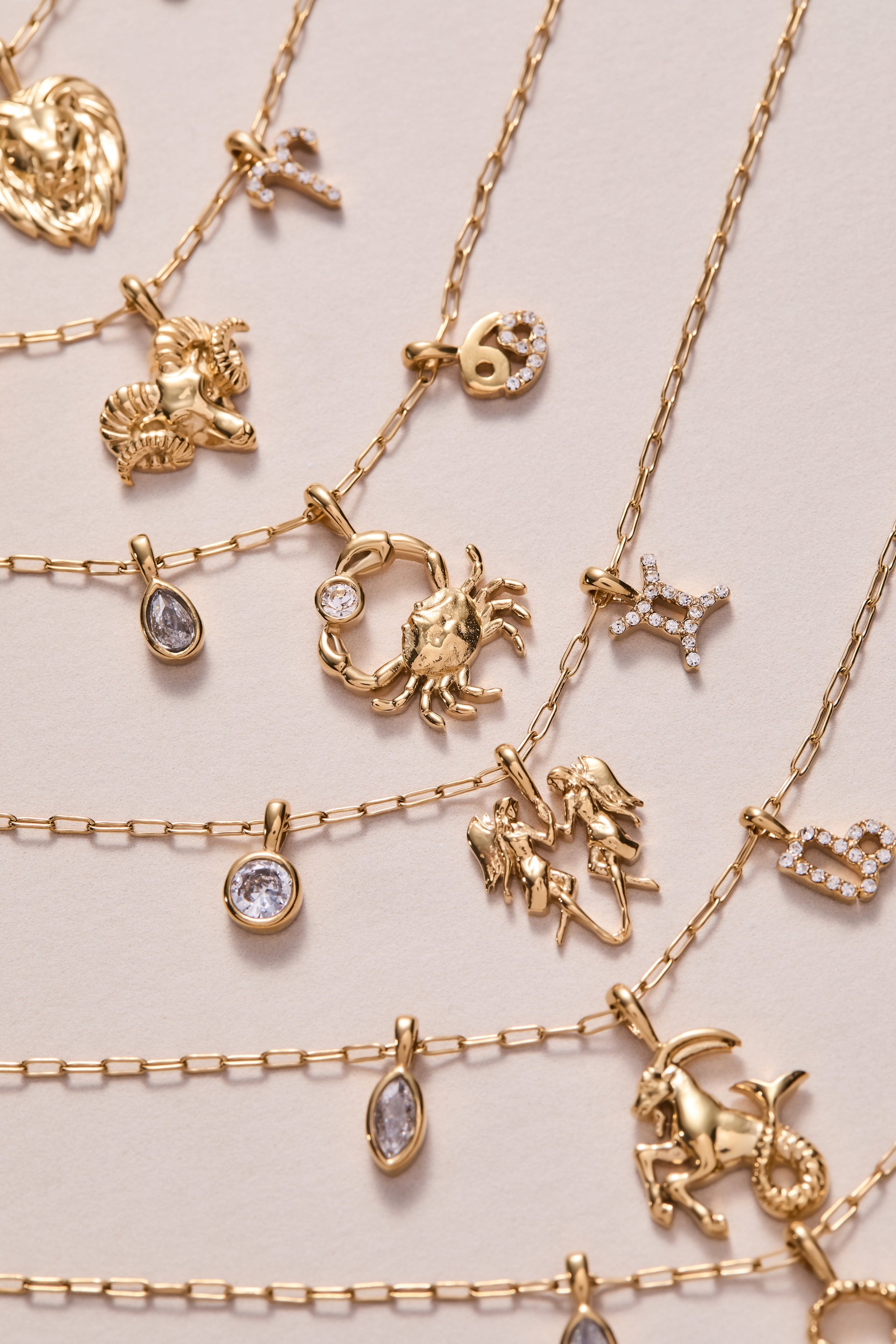 Aries Zodiac Charm Cluster Necklace in Gold-Plated Stainless Steel