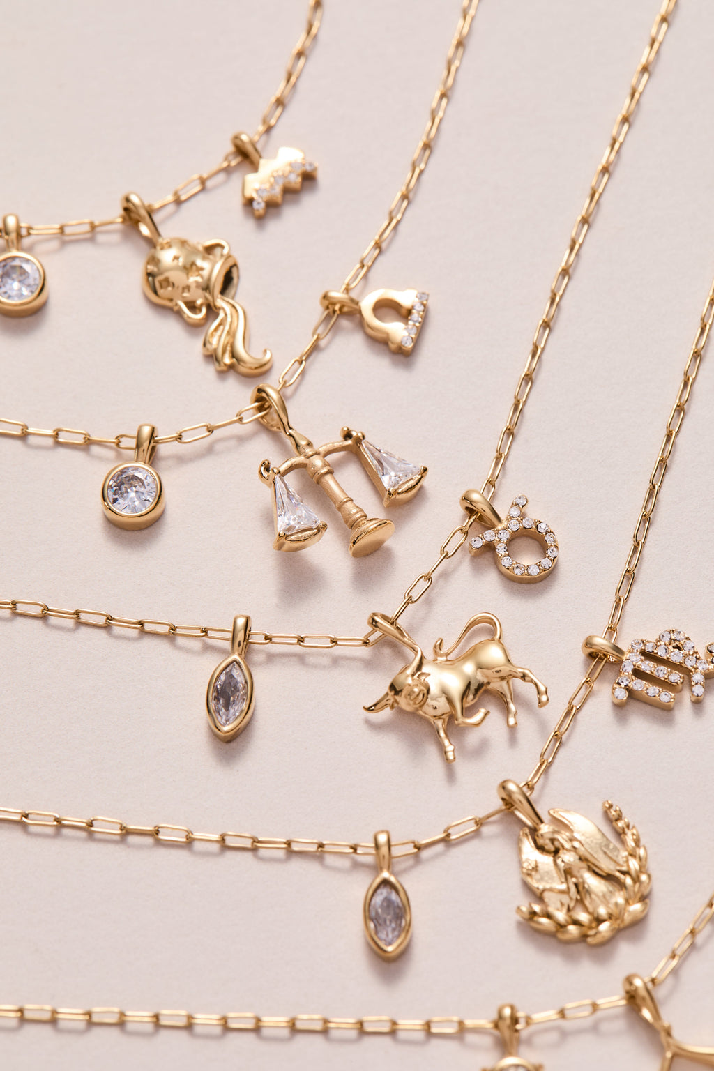 Aquarius Zodiac Charm Cluster Necklace with Crystal Pave Accents