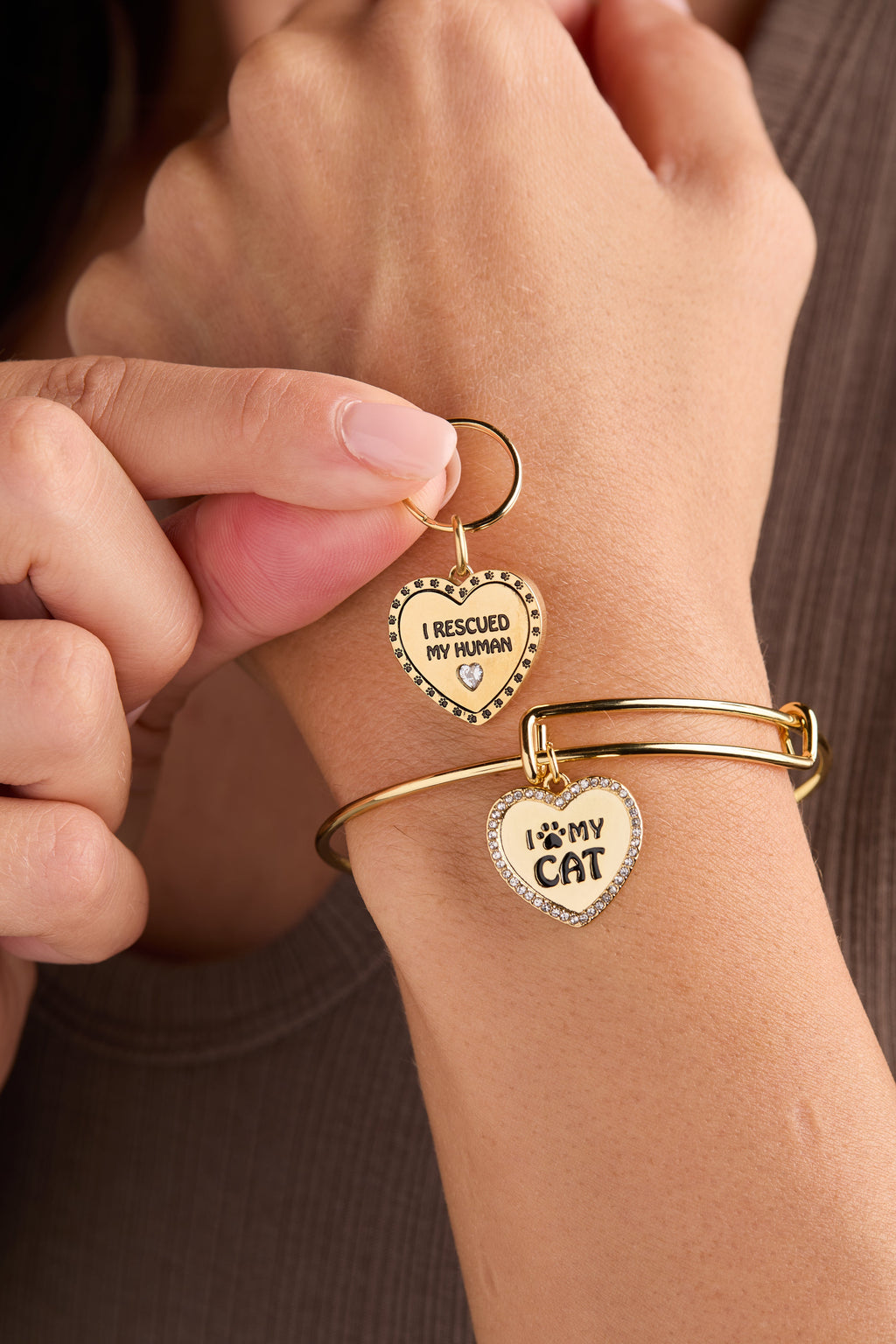 I Love My Cat Bangle and Pet Collar Charm Set - Jewelry Duo