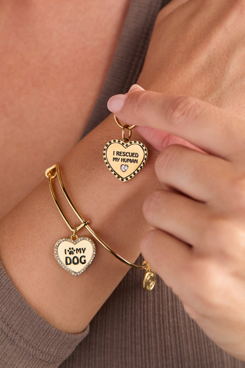 I Love My Dog Bangle Bracelet and Matching Pet Collar Charm Set
