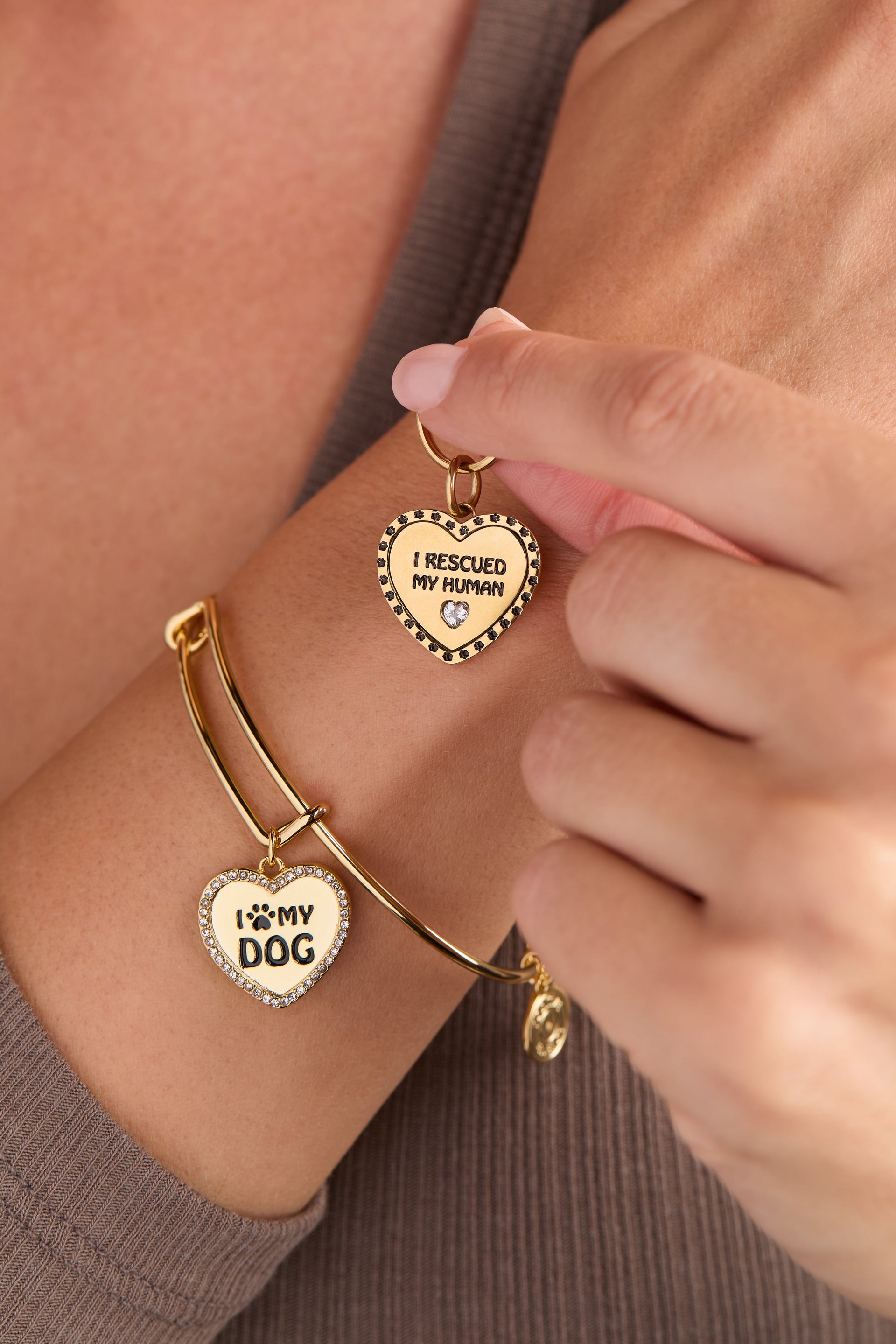 I Love My Dog Bangle Bracelet and Matching Pet Collar Charm Set