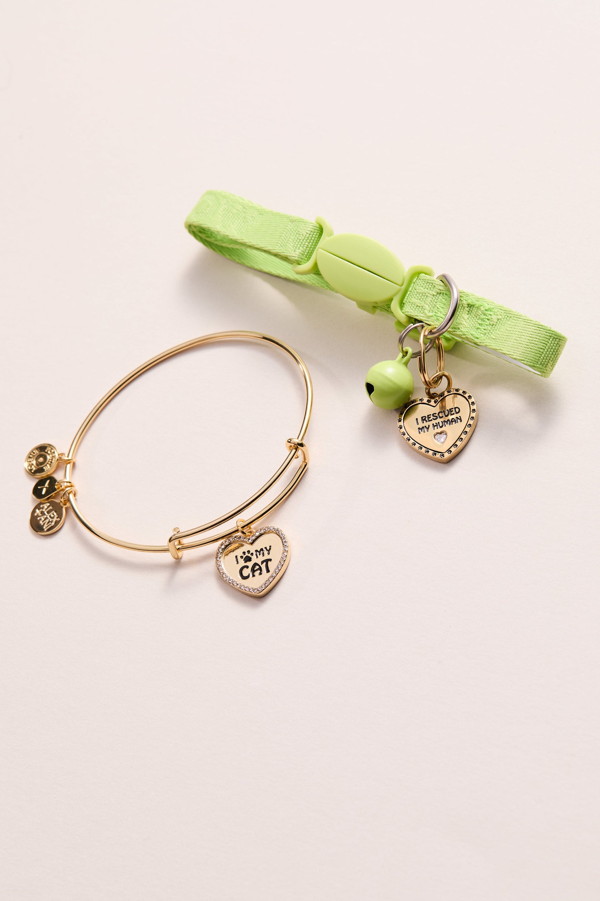I Love My Cat Bangle and Pet Collar Charm Set - Jewelry Duo