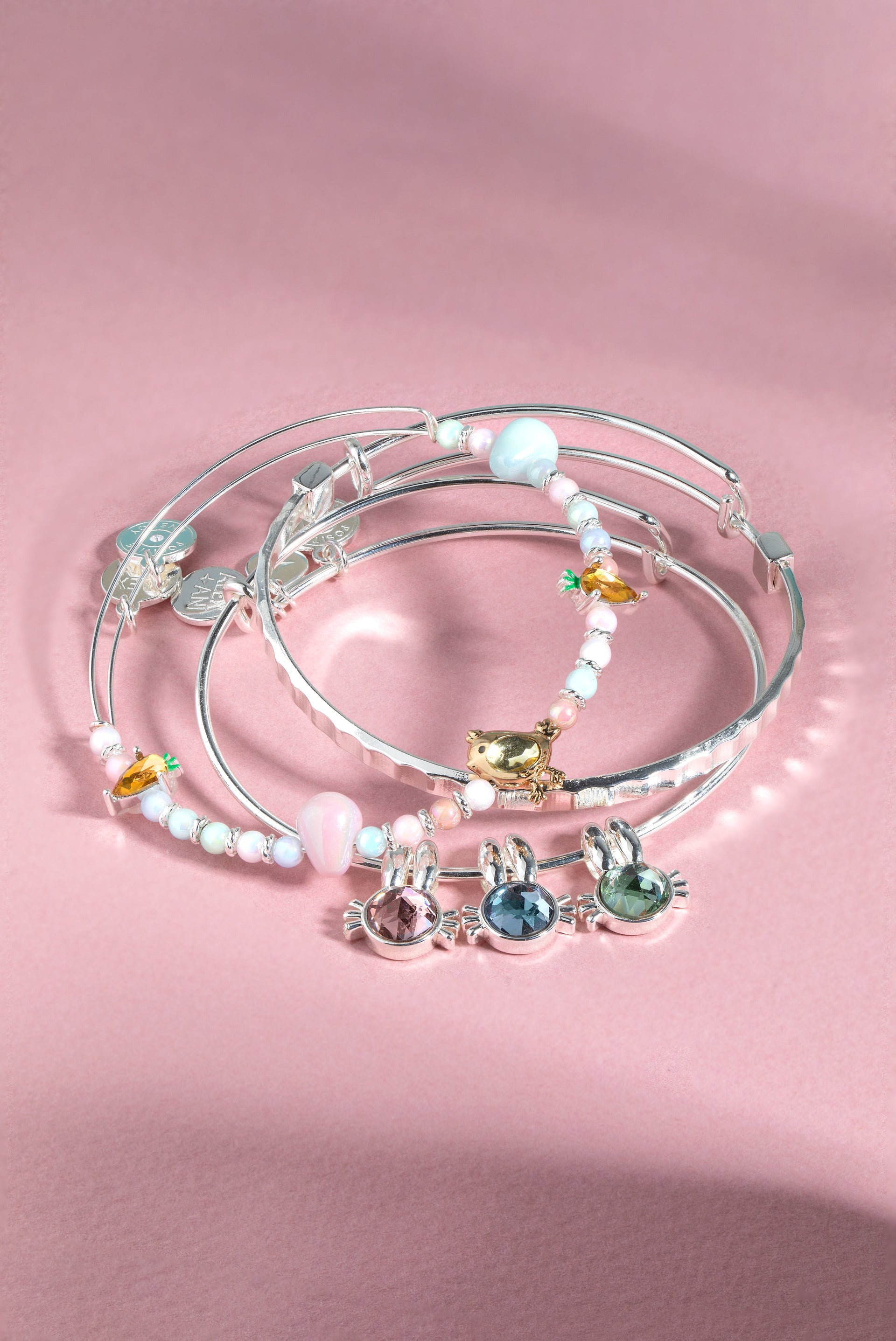 Crystal Bunny Expandable Wire Bangle Set of 3