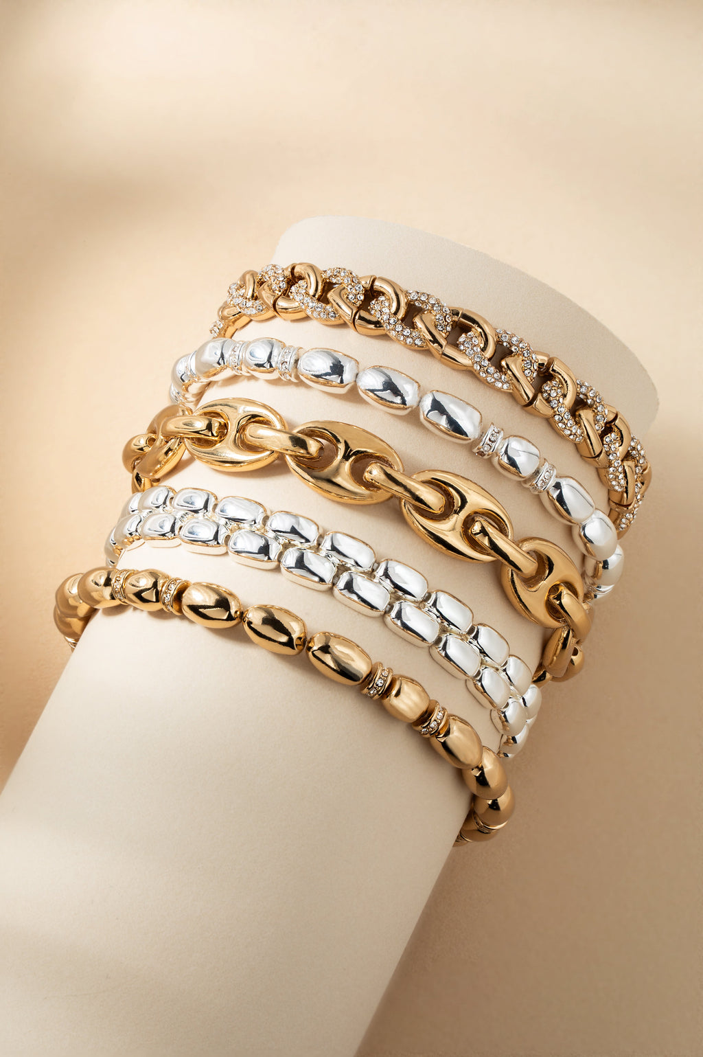 Pave Curb Chain Stretch Bracelet in Gold-Tone and Clear Crystal