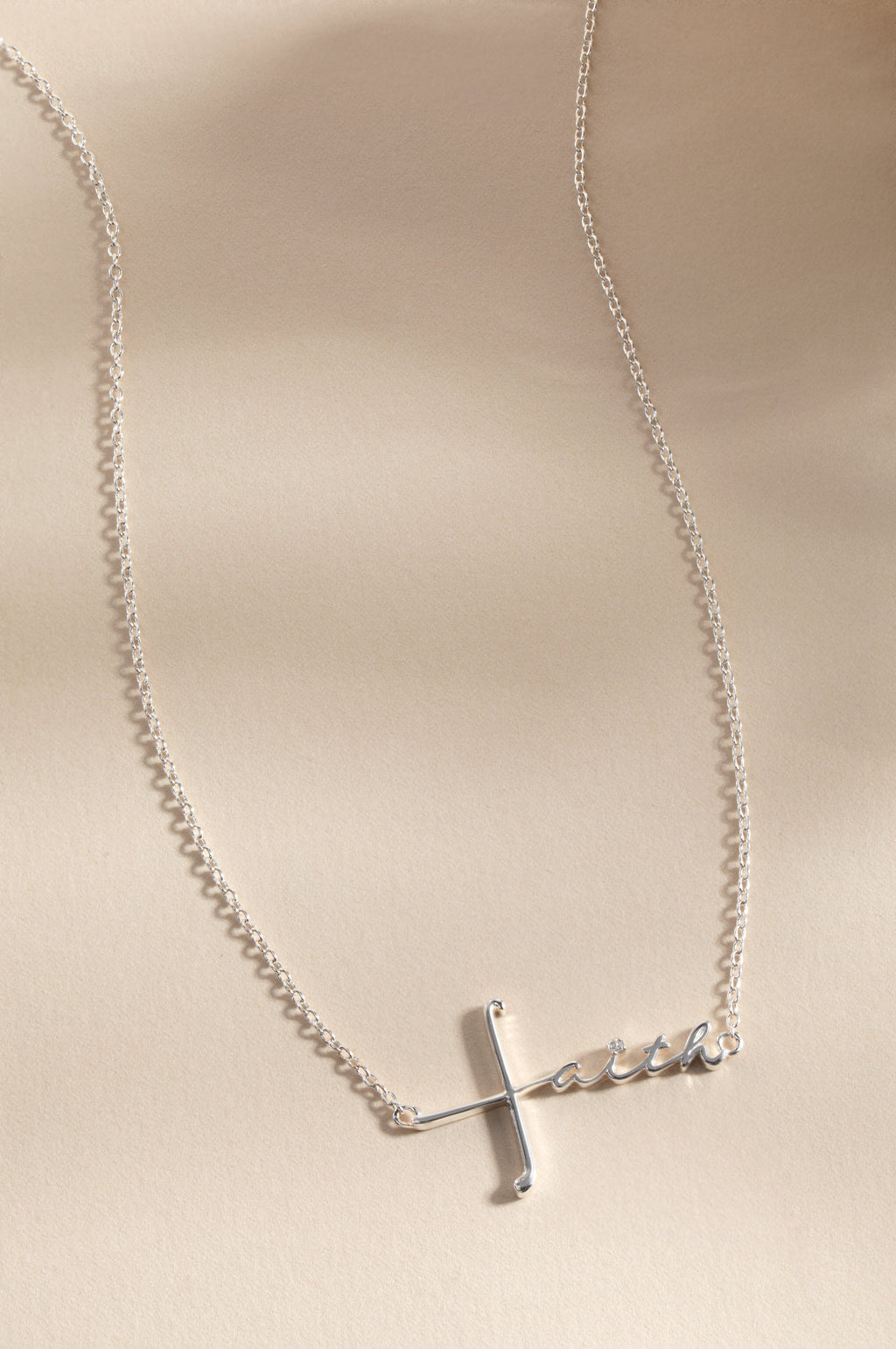 Silver Faith Script Pendant Necklace with Cross Detail