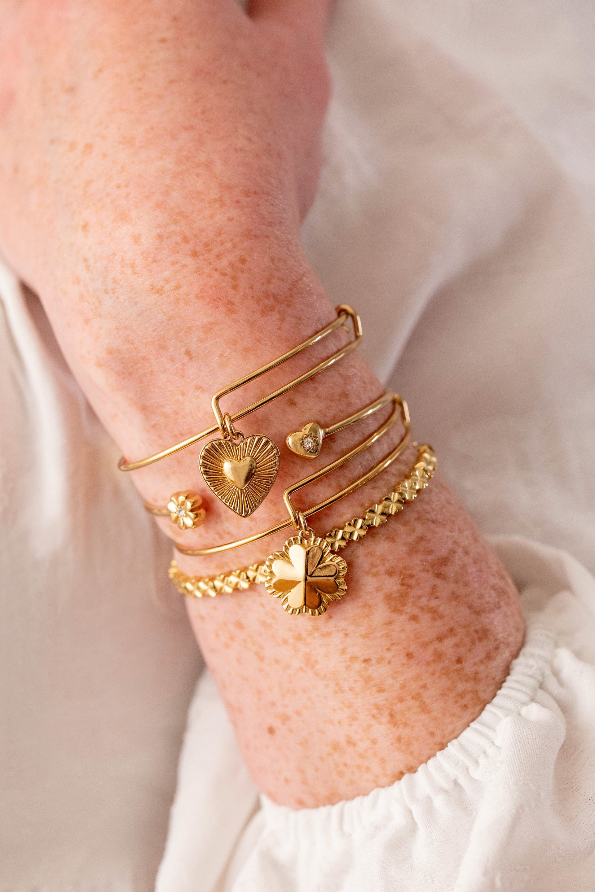 Lucky Clover Charm Tennis Bracelet in Gold-Tone Stainless Steel
