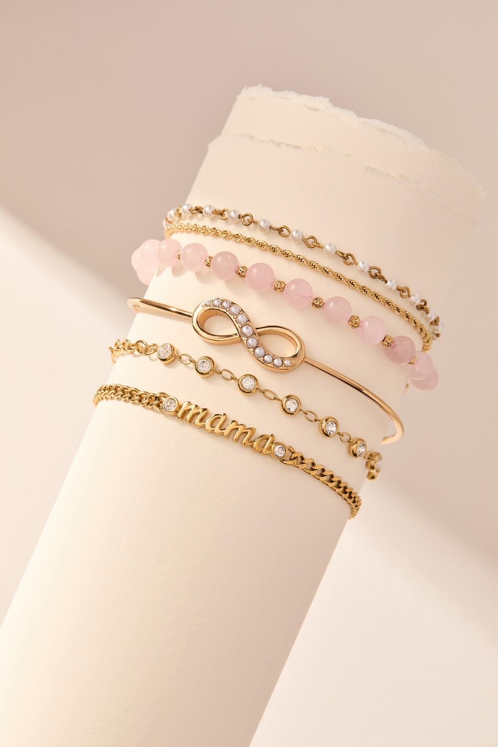 Mama Curb Chain Bracelet with Script Lettering and Crystals
