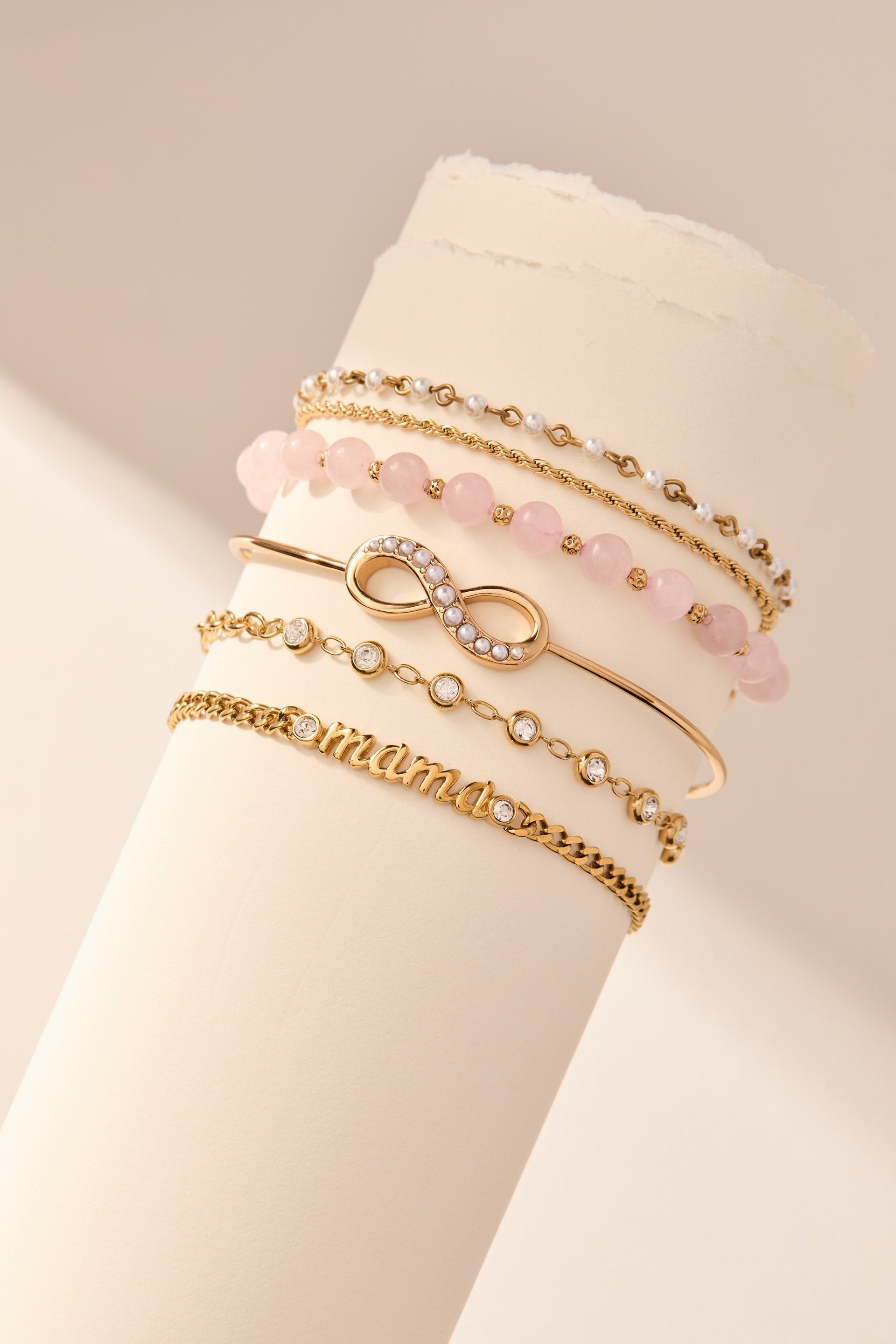 Mama Curb Chain Bracelet with Script Lettering and Crystals