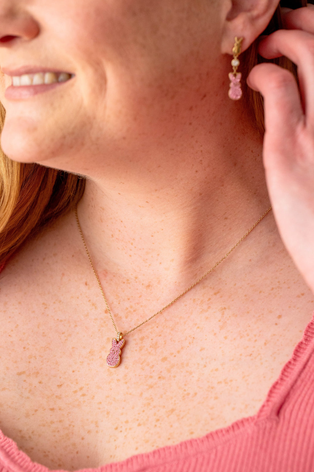 Pink Crystal PEEPS® Bunny Pendant Necklace for Spring