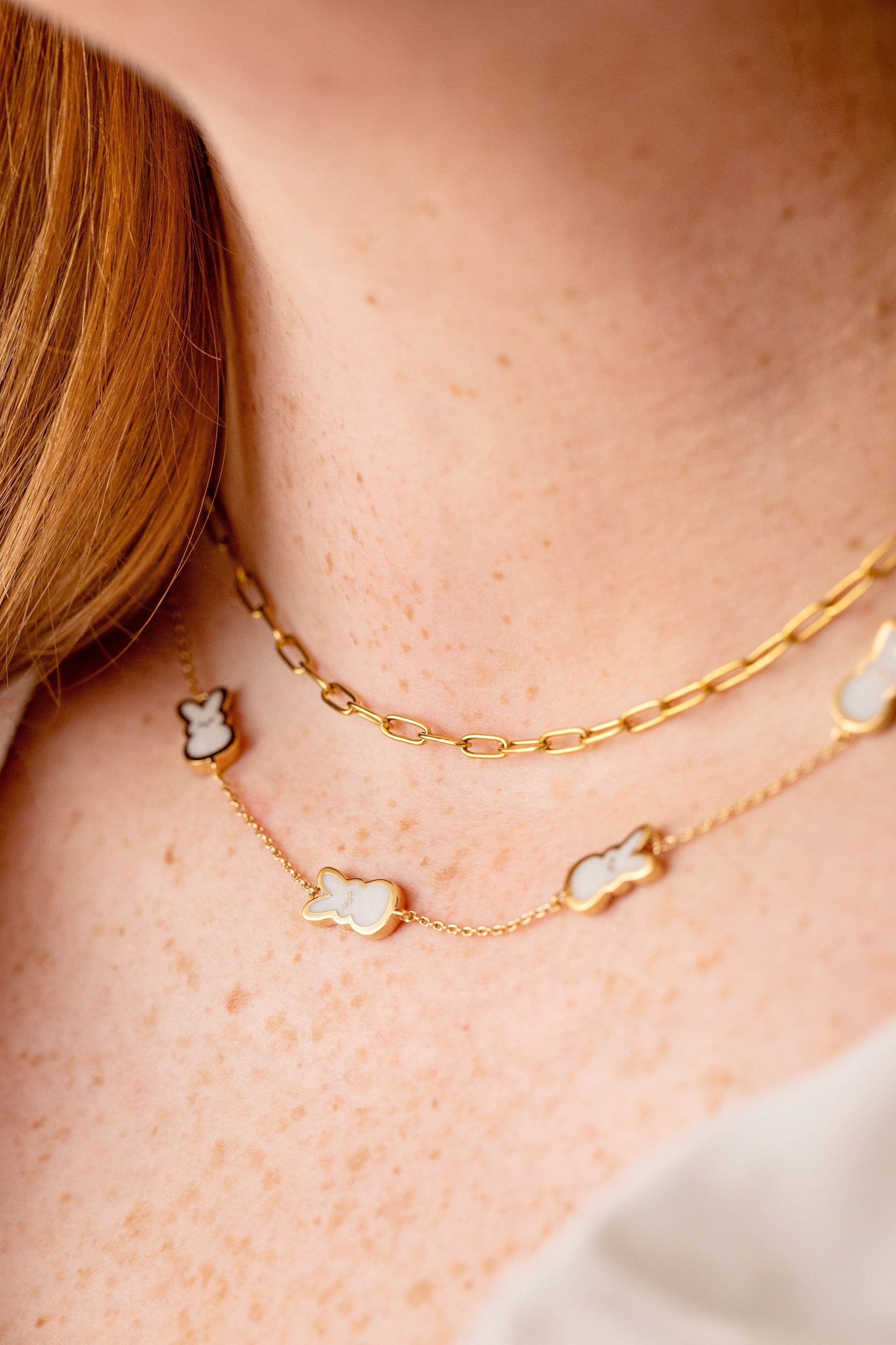Pearlized Bunny Charm Necklace for Spring and Easter Jewelry