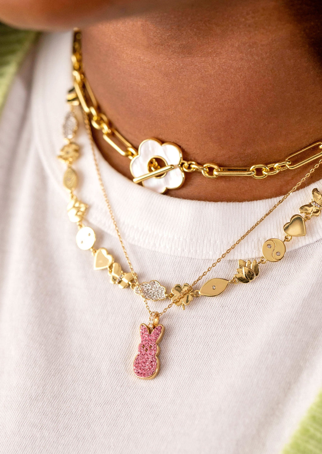 Pink Crystal PEEPS® Bunny Pendant Necklace for Spring