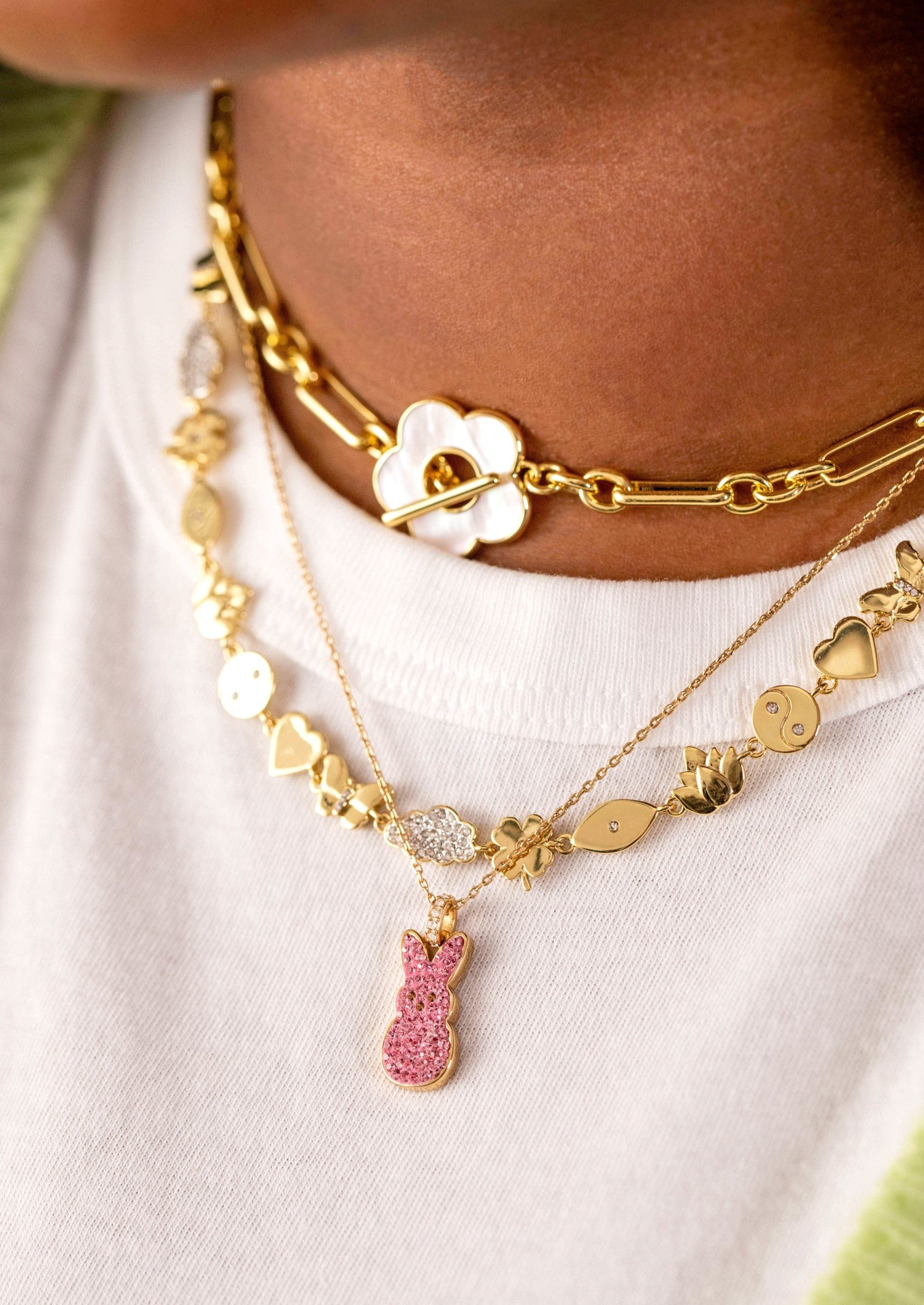 Pink Crystal PEEPS® Bunny Pendant Necklace for Spring