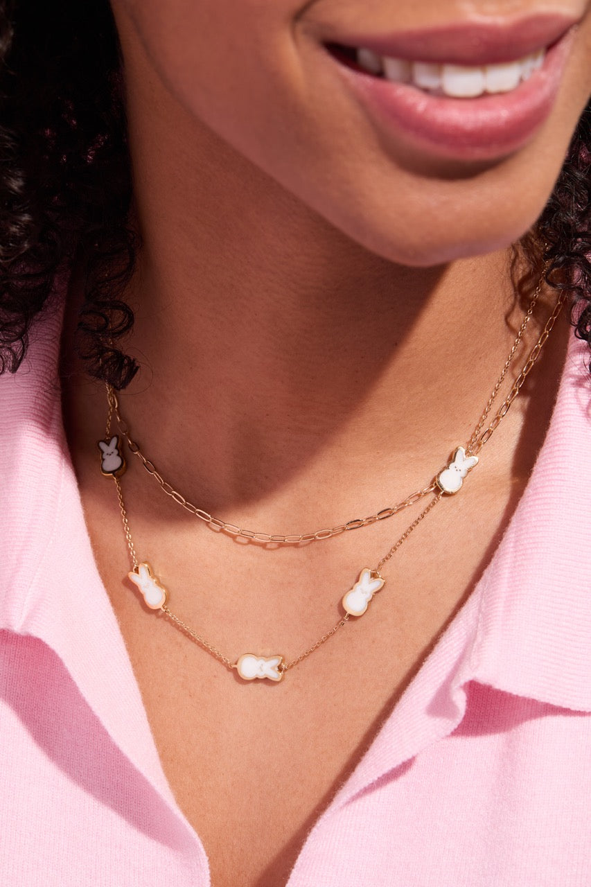 Pearlized Bunny Charm Necklace for Spring and Easter Jewelry
