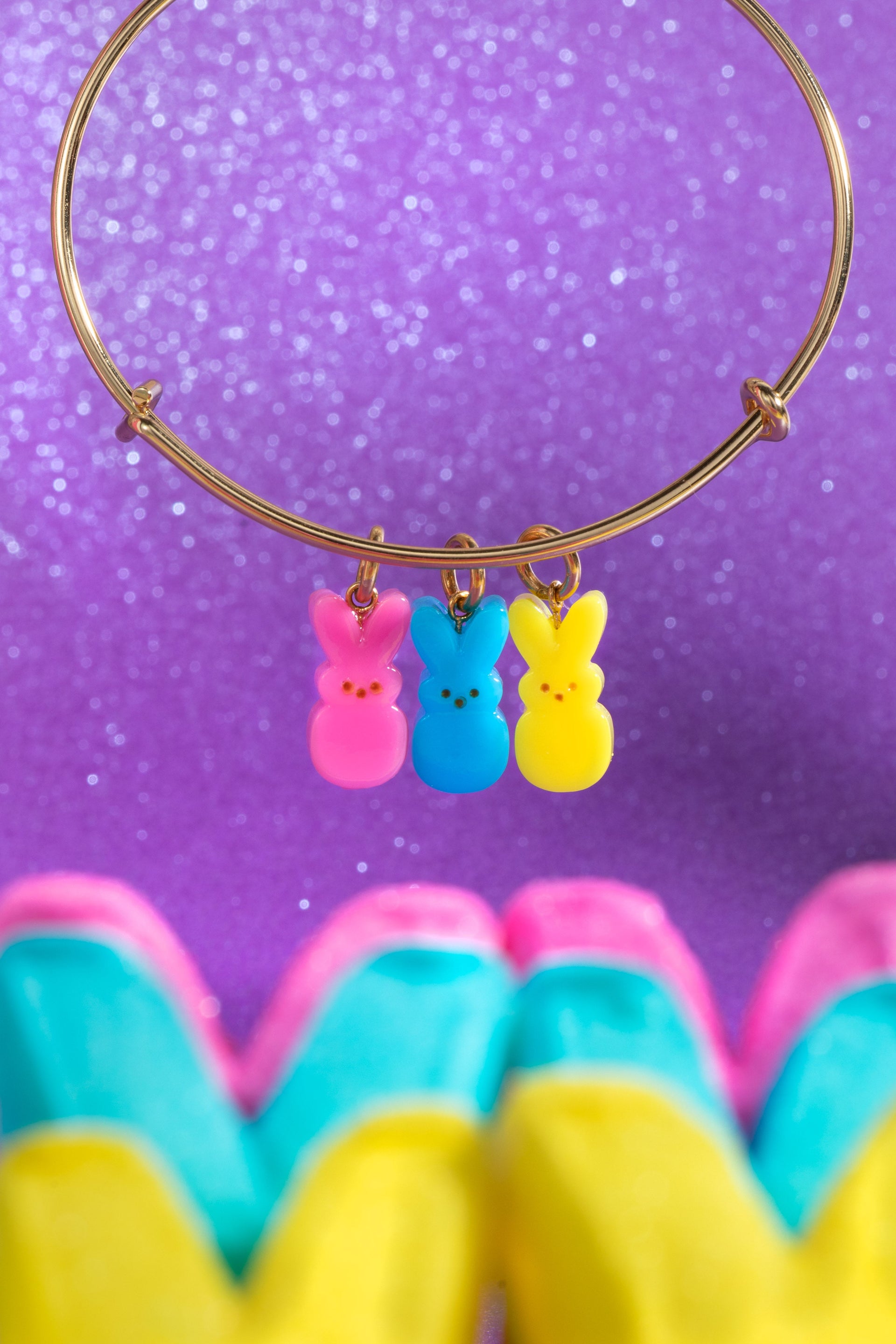 Spring Easter PEEPS Bunny Multi-Charm Expandable Wire Bangle
