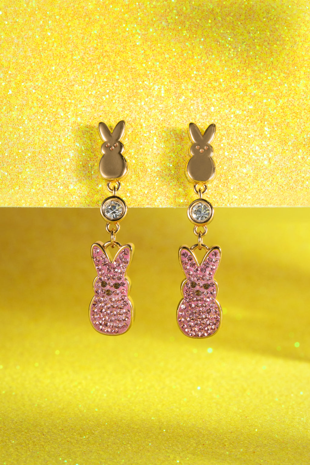 PEEPS® Statement Earrings with Pavé Crystals in Gold and Pink