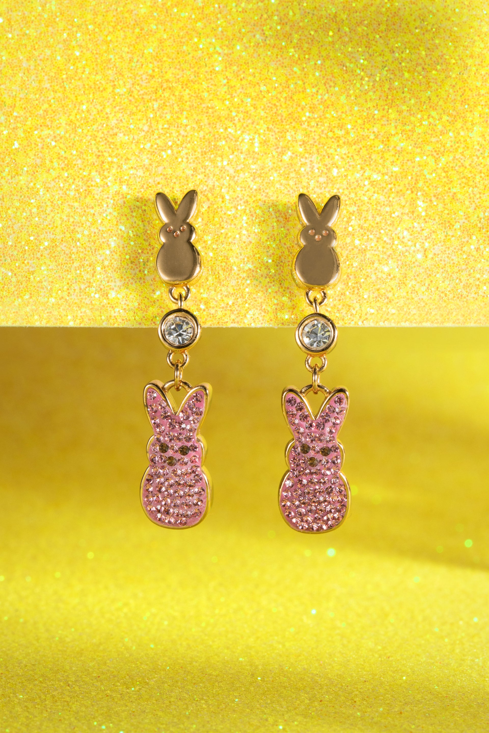 PEEPS® Statement Earrings with Pavé Crystals in Gold and Pink