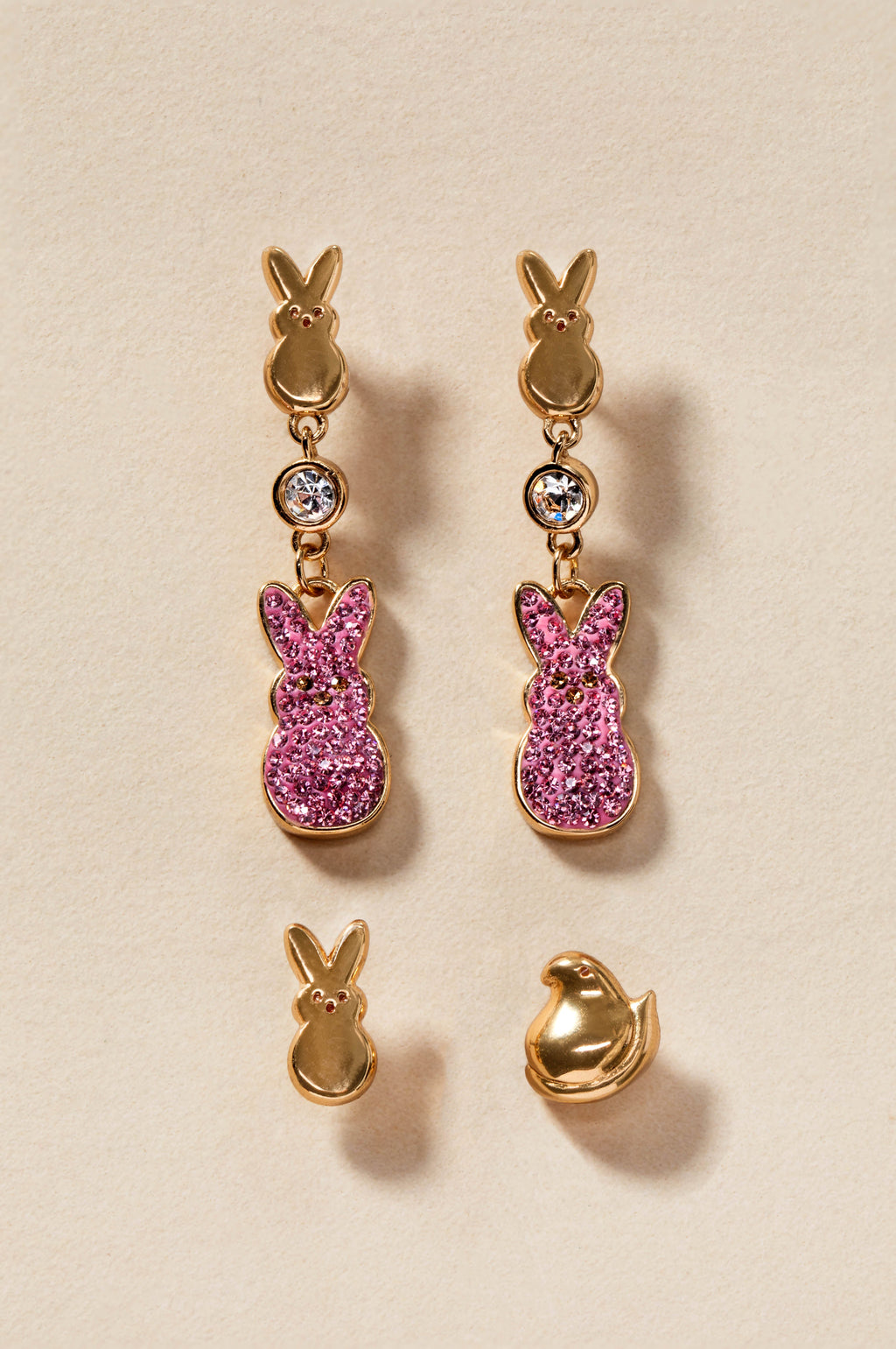 PEEPS® Statement Earrings with Pavé Crystals in Gold and Pink