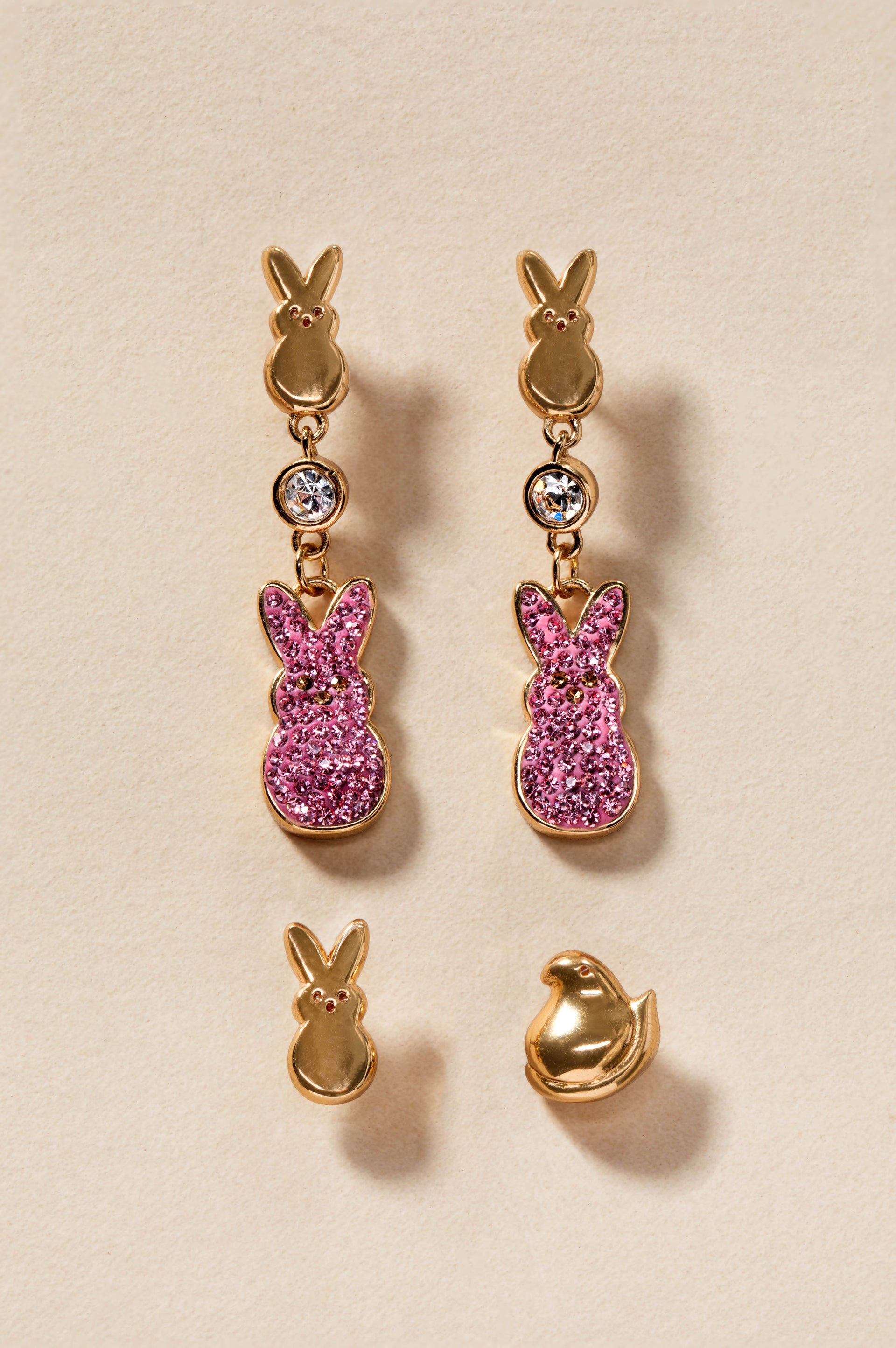 PEEPS® Statement Earrings with Pavé Crystals in Gold and Pink