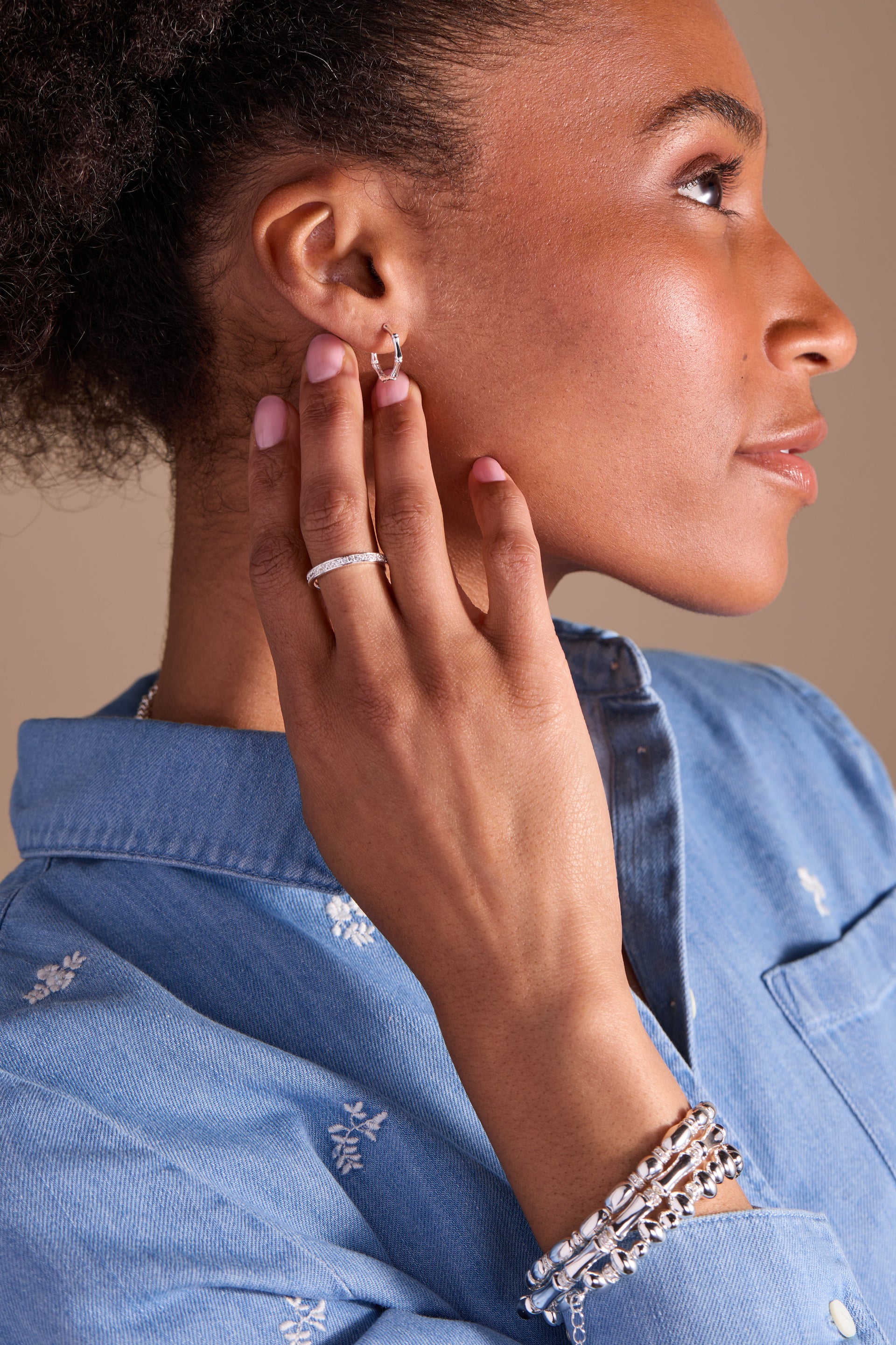 Bamboo Trio Ring Set - Stackable Gold Tone Crystal Stacking Rings