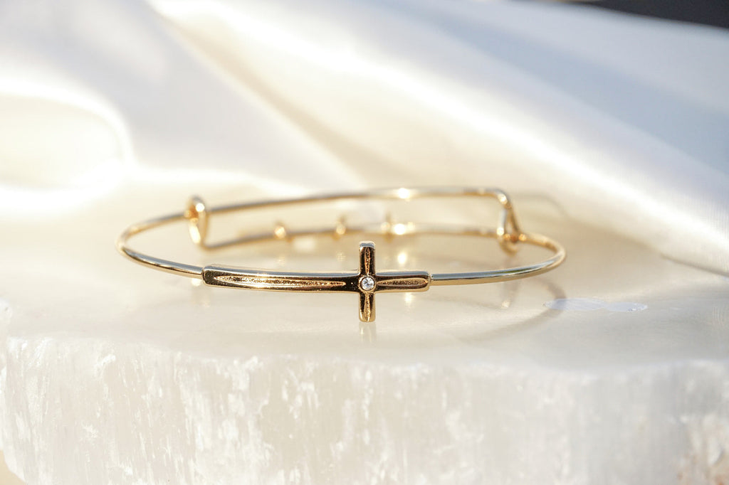 Cross Inline Bangle Bracelet with Crystal Detail