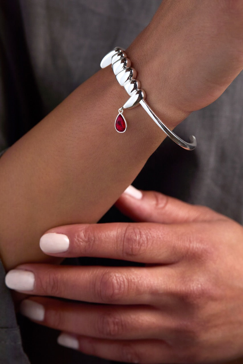 Vampire Teeth Fangs Cuff Bracelet in Silver and Red Gothic Style