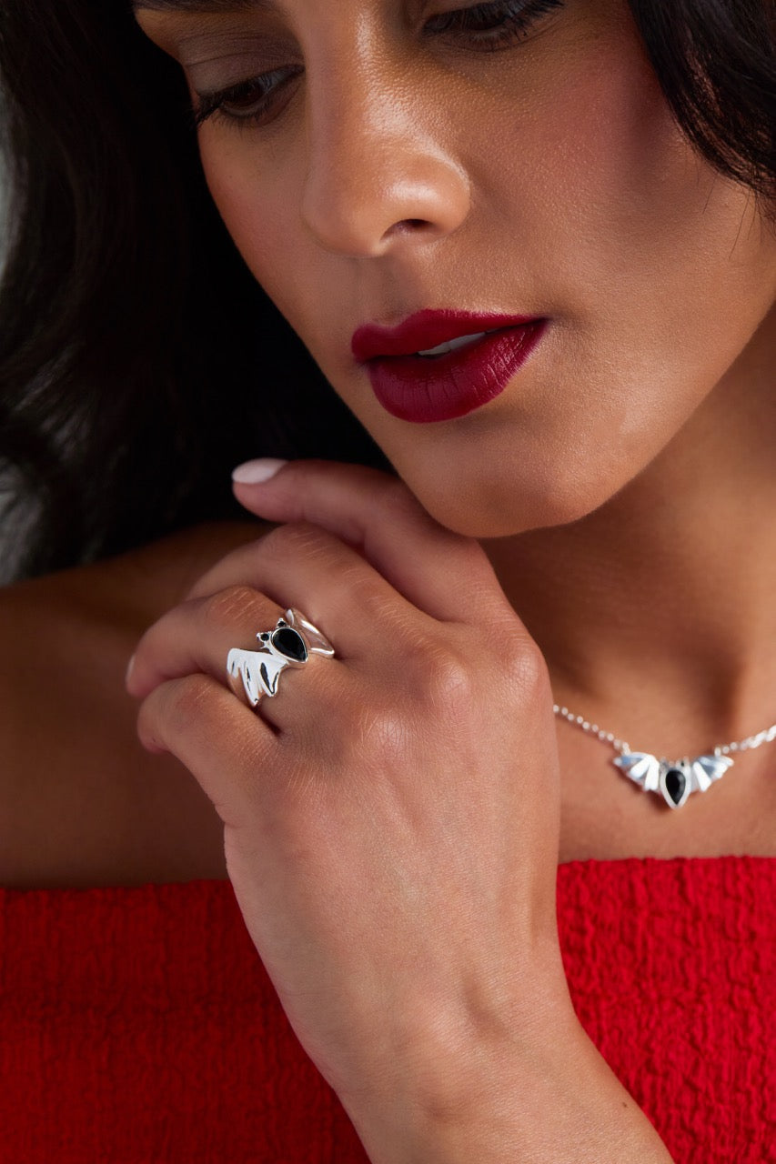 Crystal Bat Statement Ring in Gold and Black for Gothic Style