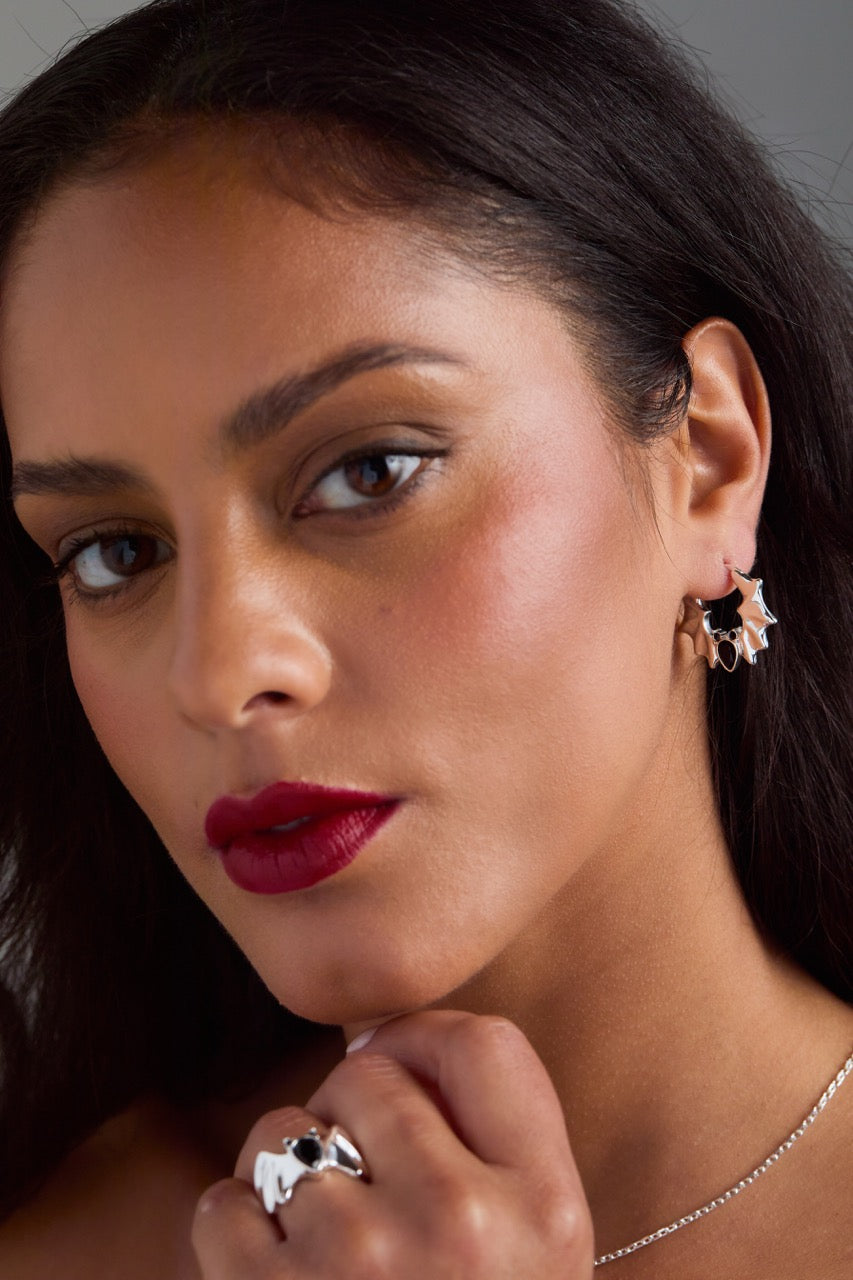 Crystal Bat Hoop Earrings in Gold and Silver Gothic Statement Jewelry