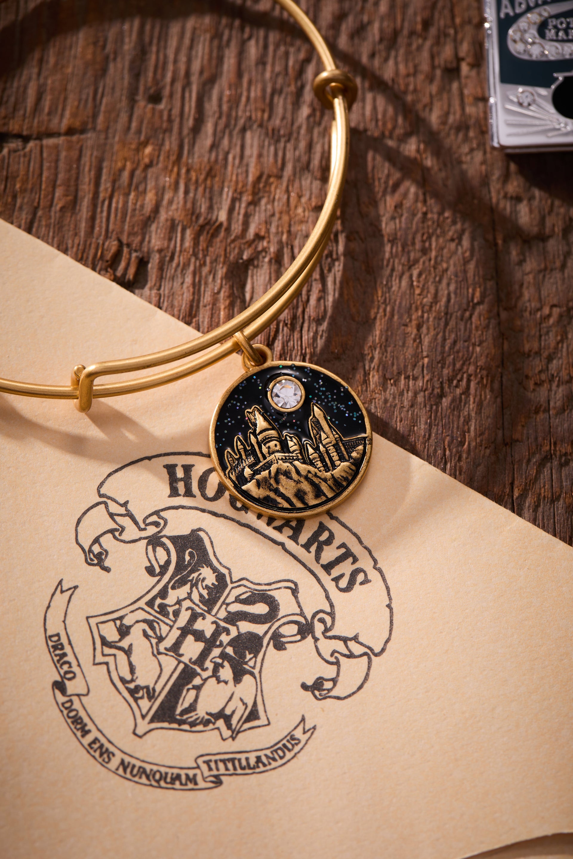 Hogwarts Castle Charm Bangle in Gold and Navy Blue Finish