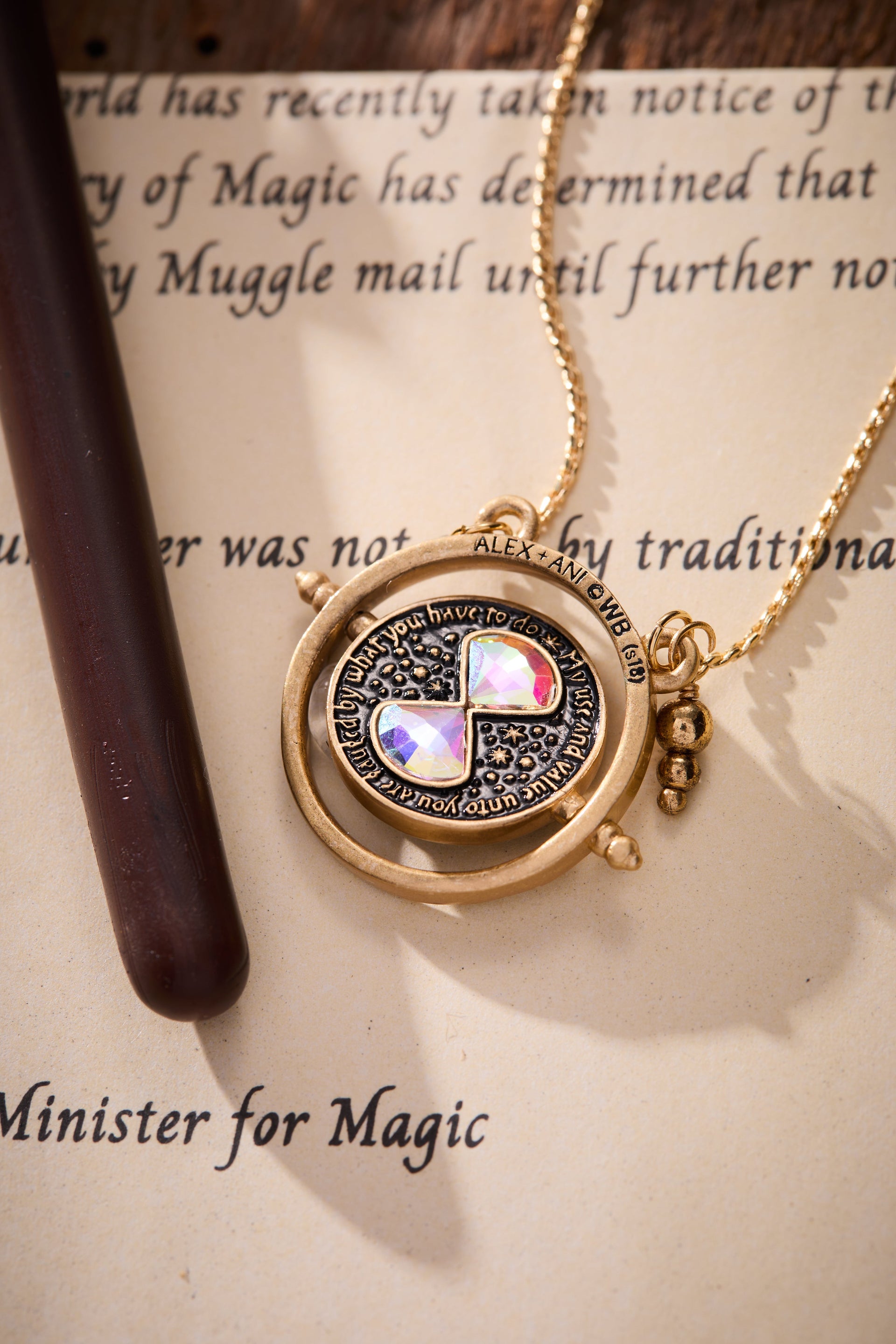 Harry Potter Time Turner Spinner Necklace Gold Fantasy Jewelry