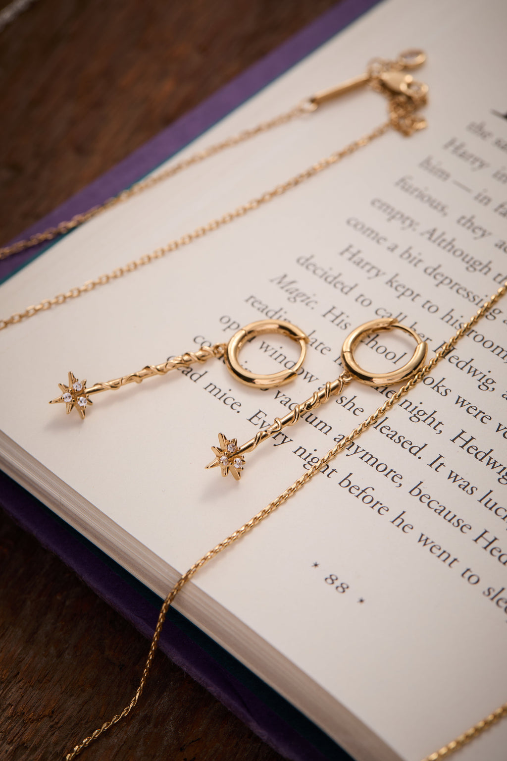 Hermione Granger Wand Hoop Earrings with Magical Crystal Accents